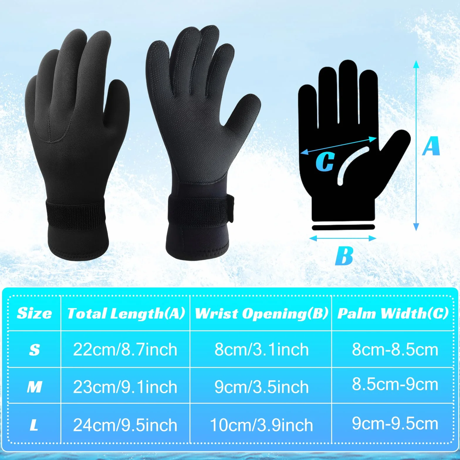 Catime Guanti da Sub per Immersione in Neoprene, Guanti da Muta 3mm Antiscivolo, Guanti Termica per Sport Acquatici con Cinturino da Polso Regolabile, Diving Gloves per Snorkeling Surf Pesca