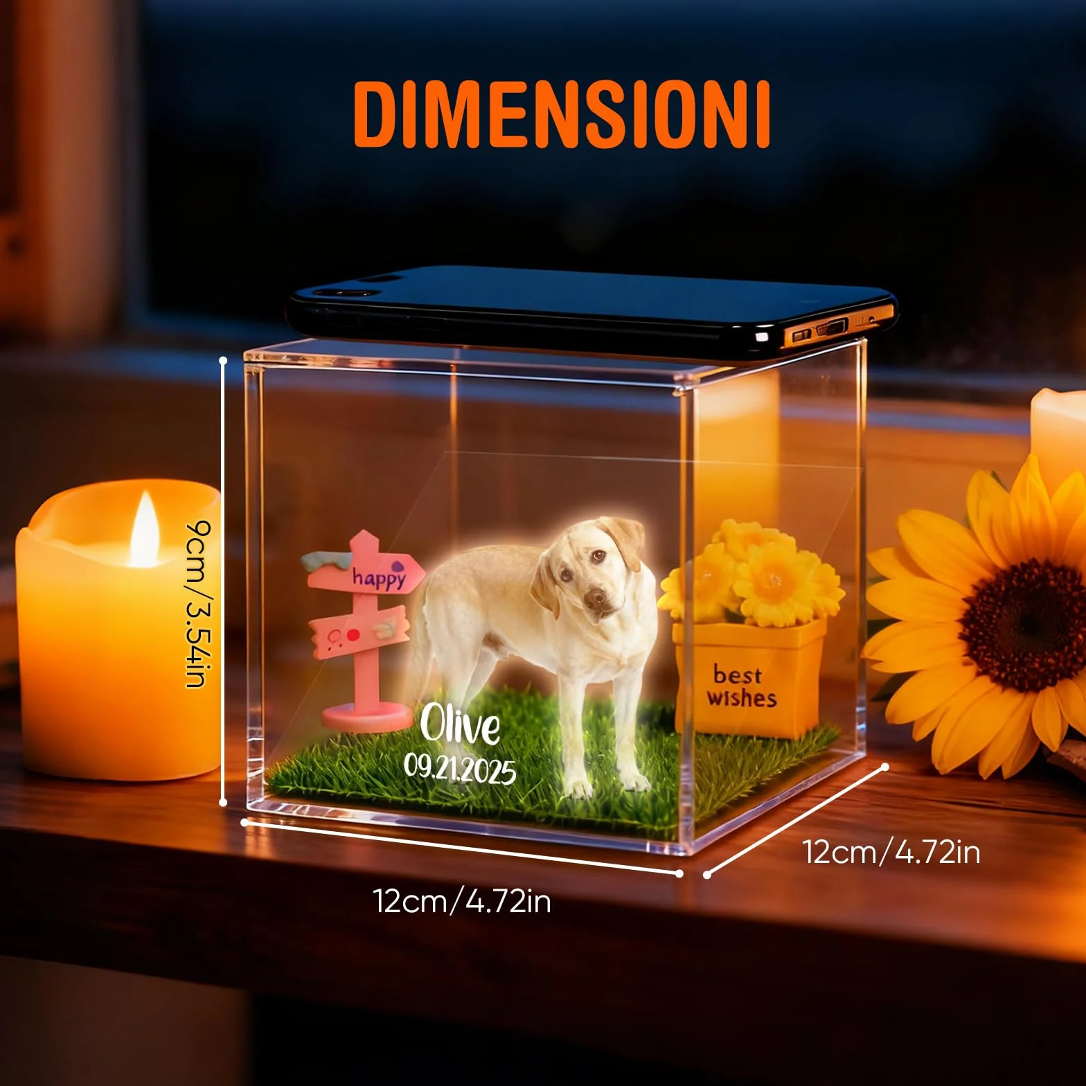 Scatola Commemorativa Olografica Personalizzata per Animali Domestici – Cornice in Resina con Foto e Incisione – Regalo Speciale per Ricordare il Tuo Animale, Perfetto per Amici, Familiari