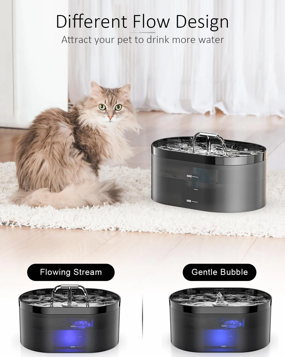Fontanella per Gatti, fontana automatica per animali da 2,2L - con pompa ultra silenziosa Fontana per gatti filtro a carbone attivo per interni per gatti, cani, Super Silenziosa