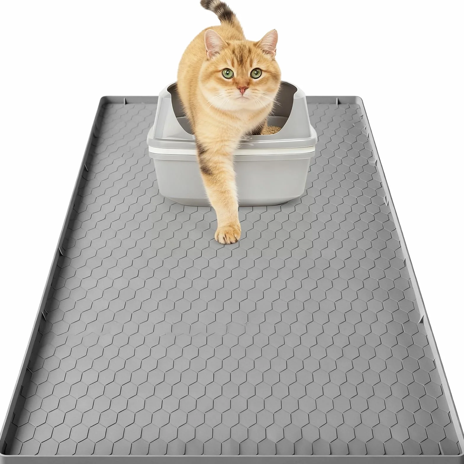 Tappetino Lettiera Gatto per Gatti con Bordi Rialzati, Tappeto Silicone Extra Grande 86x56cm, Mat Alimentare Morbido Sulle Zampe & Facile Pulire, Protezione Impermeabile Antiscivolo Resistente(Grigio)