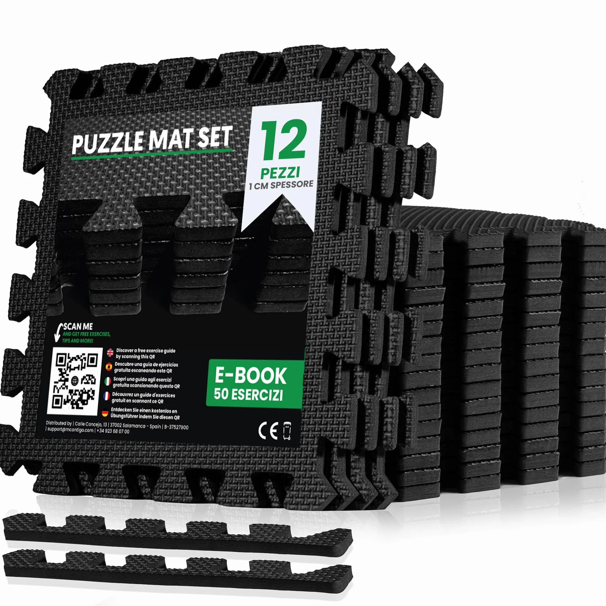 Tappeto da Fitness a Puzzle 12 Pezzi Tatami Antiscivolo Pavimento Protettivo Incastro Palestra Schiuma EVA 30x30x1 cm Nero
