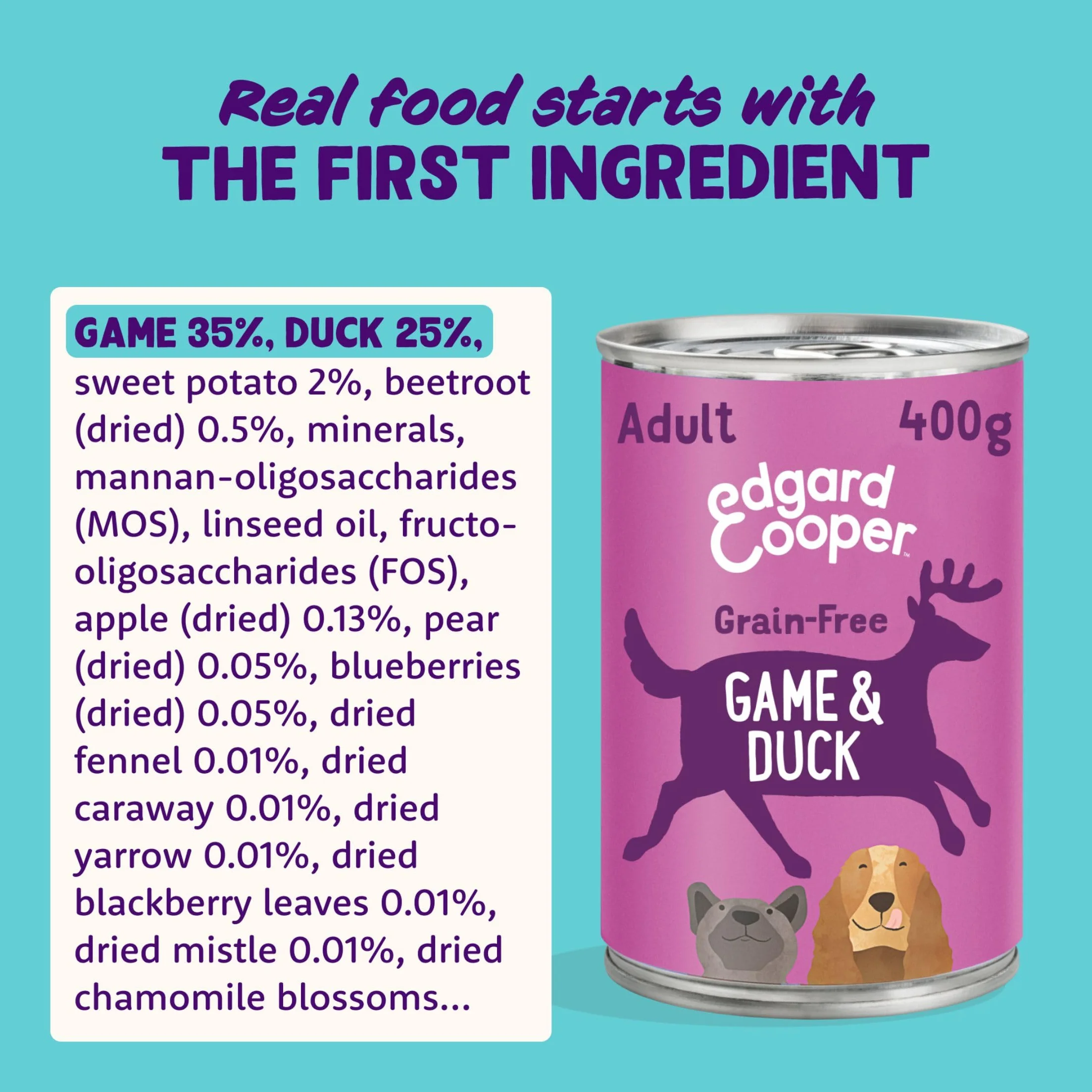 Edgard & Cooper Cibo Umido per Cani Adulti Senza Cereali Multipack 6x400g Pollo e Tacchino Fresco