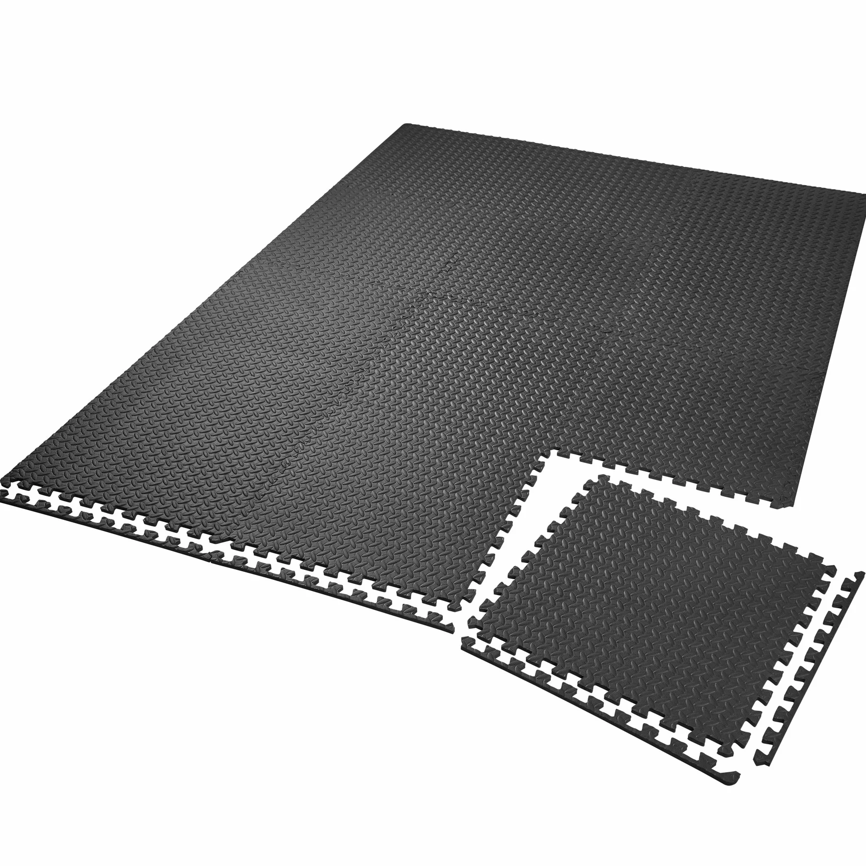 tectake® Set di tappetino palestra di protezione, 61x61 cm cad, tappetino yoga e pilates, EVA espansa, tappeto palestra impermeabili, termoisolanti, insonorizzanti, attrezzi palestra casa - Nero