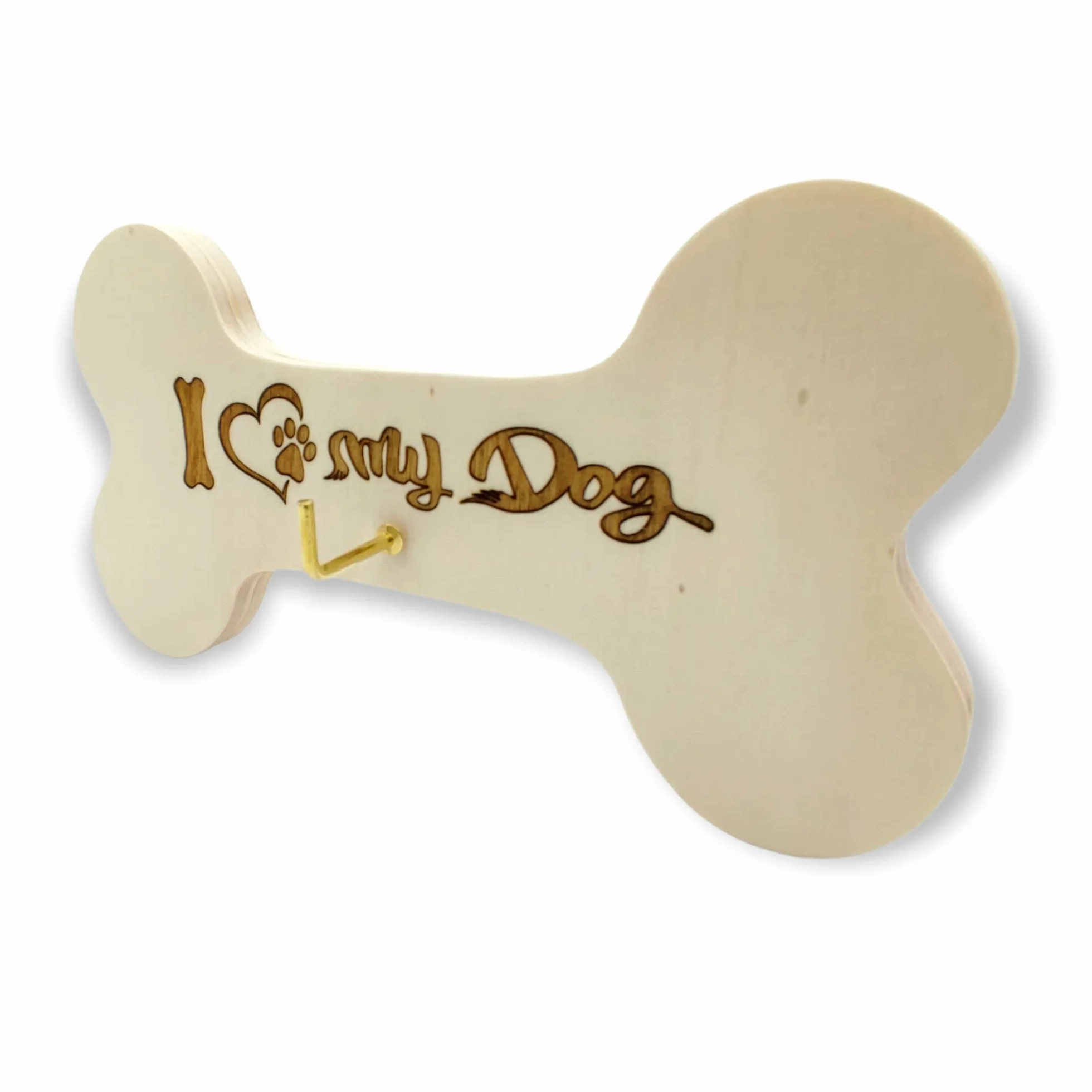Porta guinzaglio per cani in legno a forma di osso con incisione laser NM Idee Regalo (1-I Love My Dog)