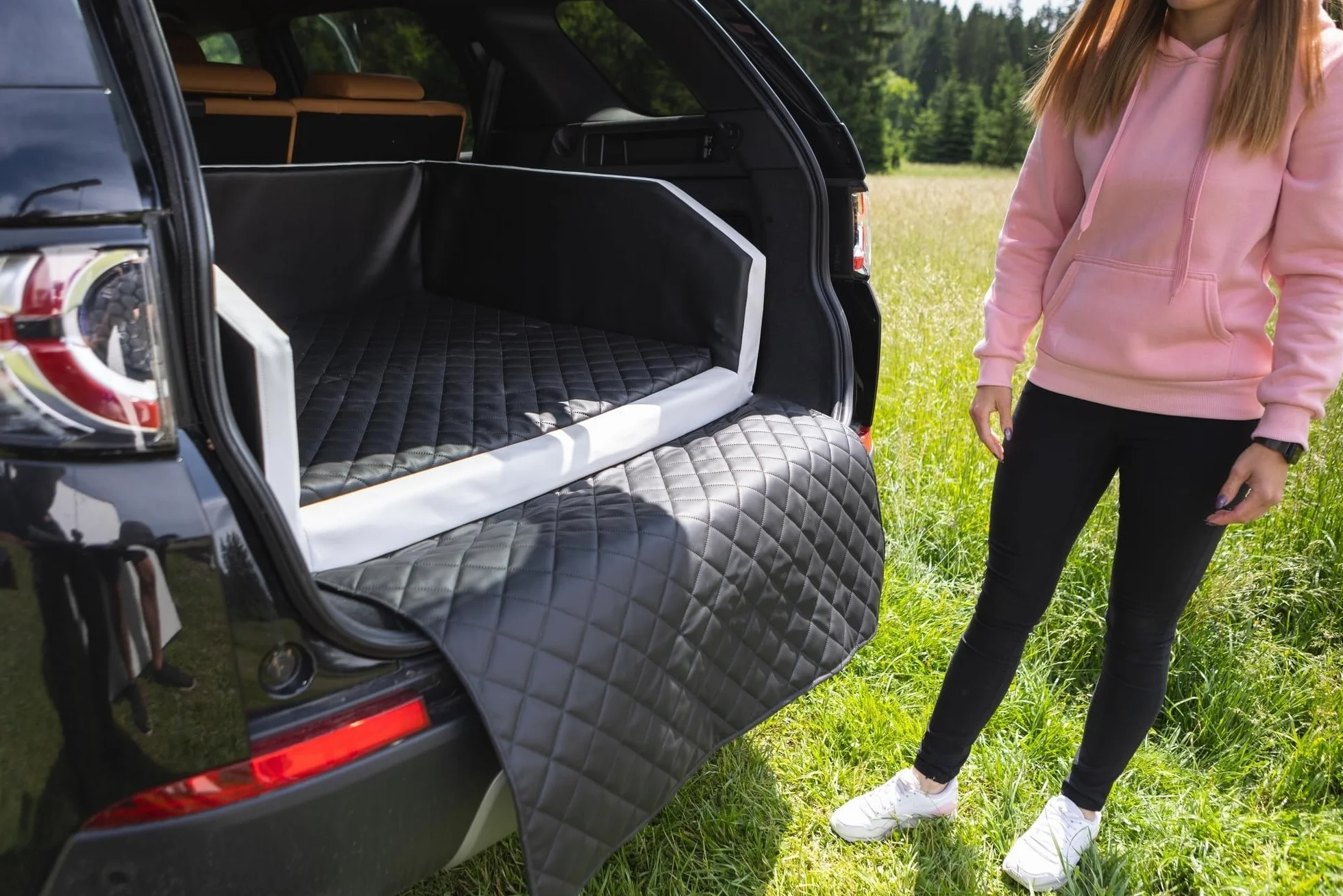 Velinda Trasportino Auto per Cani Materasso Bagagliaio Letto Macchina Cintura 100x70cm (Colore: Nero)