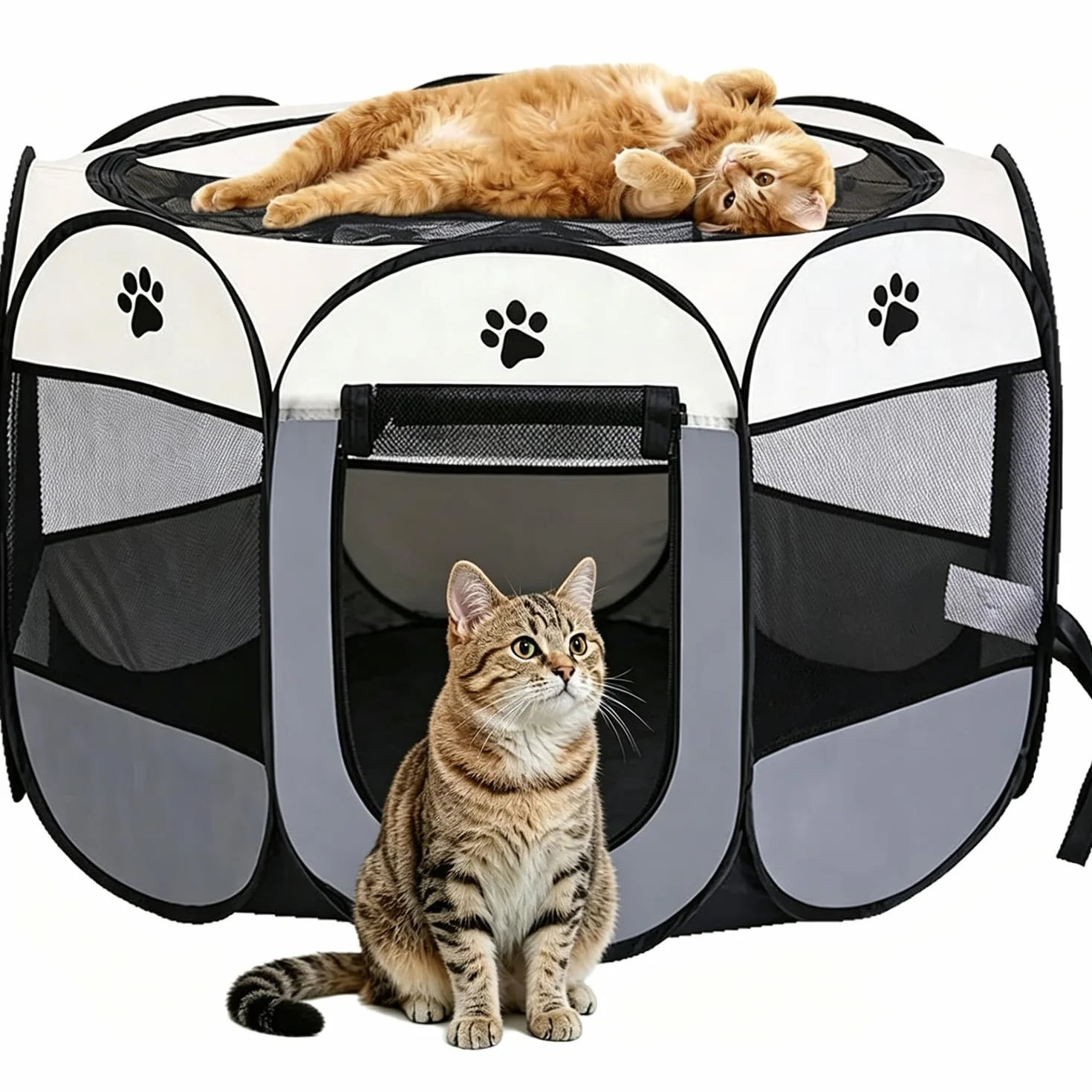 Beccucciolo portatile, per cani, pieghevole, per casa, cuccioli, telo impermeabile Oxford per cani, gatti, conigli, 74 x 74 x 43 cm (grigio)