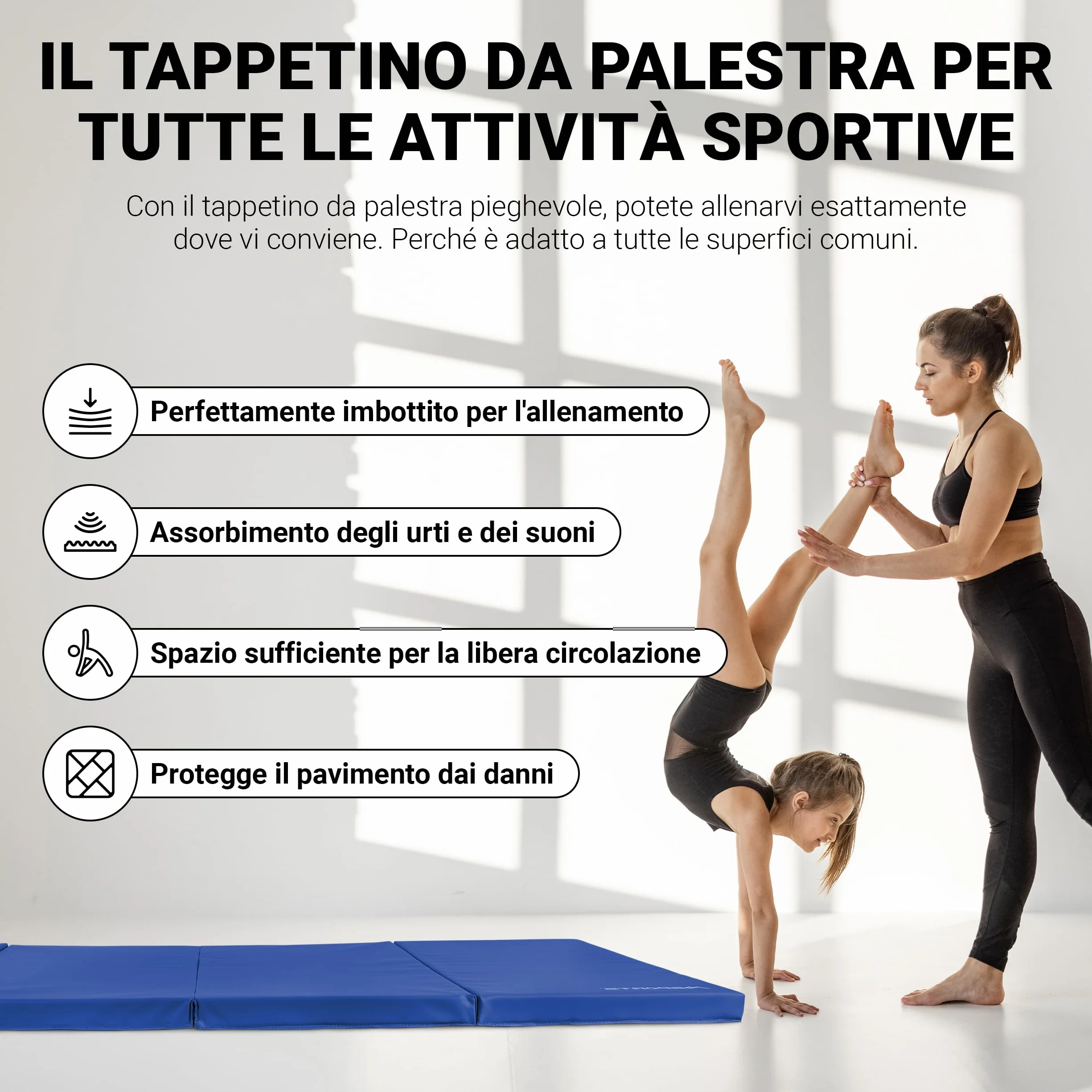 MSPORTS Tappetino da ginnastica di alta qualità, pieghevole, per pavimenti morbidi, 190 x 80 x 5 cm, per la casa, i bambini, gli adulti