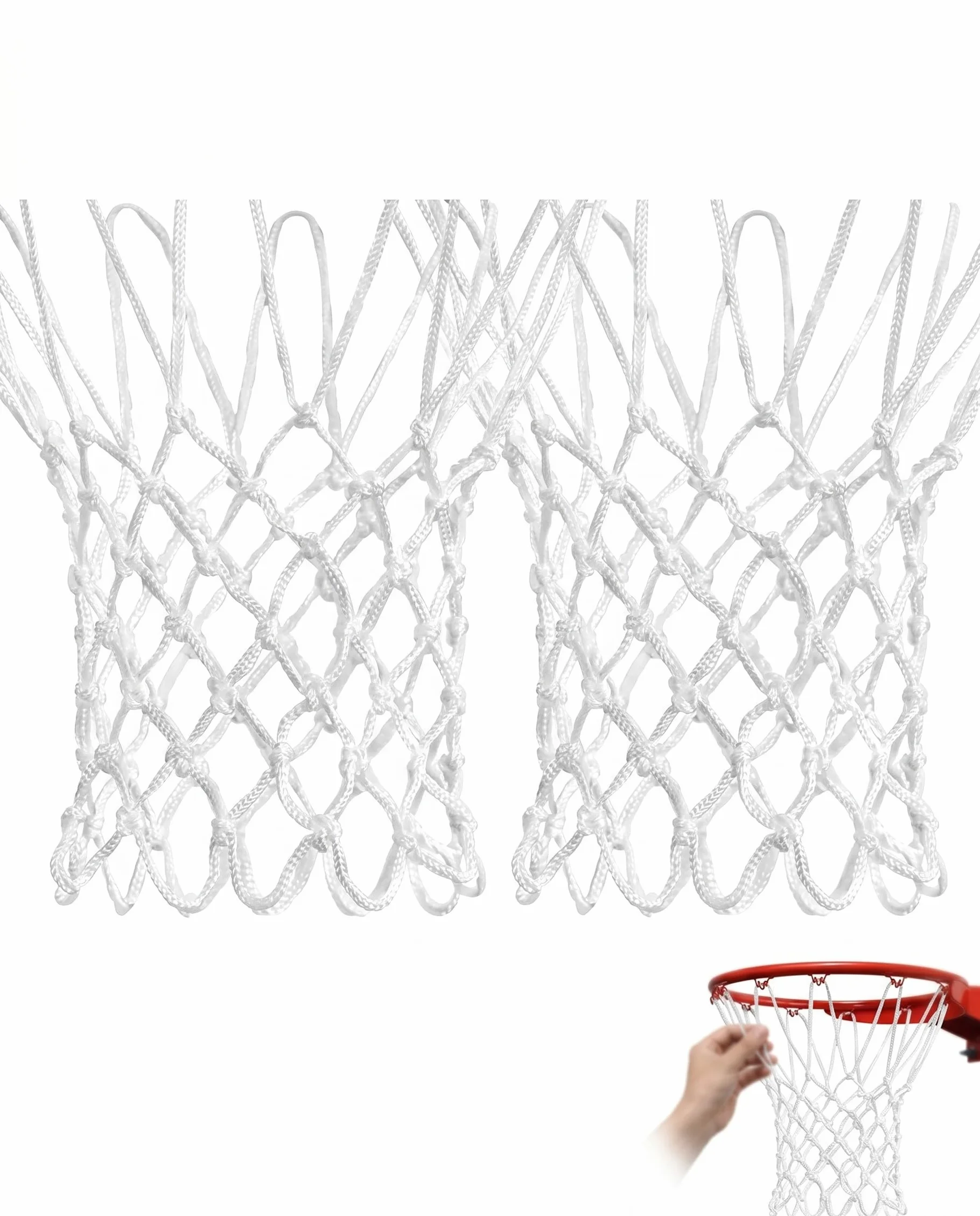 Reti da Basket per Canestro 2 Pezzi Bianco, Ricambio Professionale 12 Passanti, Durevoli per Interni ed Esterni.