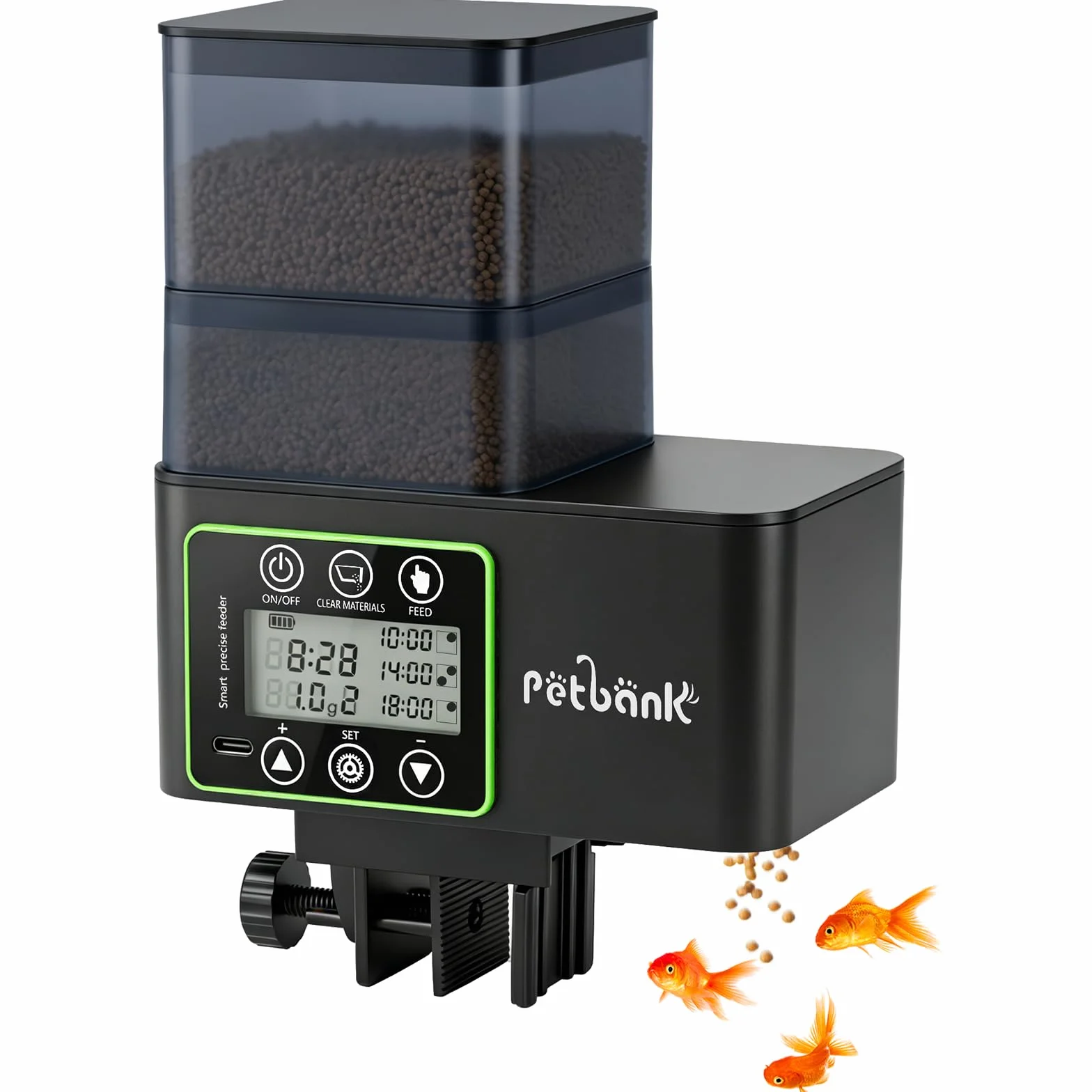 Mangiatoia Automatica Acquario-230/510ml Distributore Automatico Cibo Pesci con Alimentazione di Precisione 0.1-2g,Mangiatoia Acquario Antiumidità con Pulizia e Allarme Scorte,Ricaricabile Usb