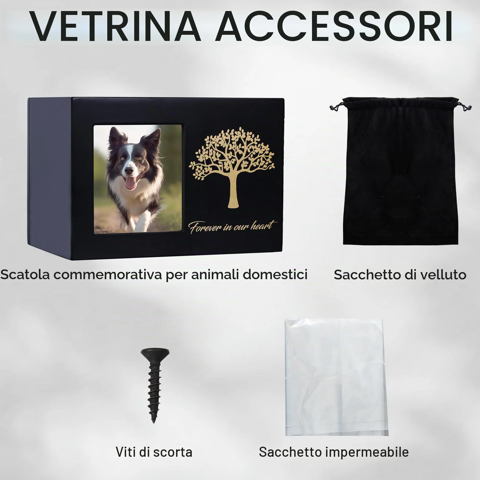 Urne per cani o gatti, cornice portafoto personalizzata e Albero Commemorativo, ceneri in legno, scatola dei ricordi per gatti o cani (25kg)