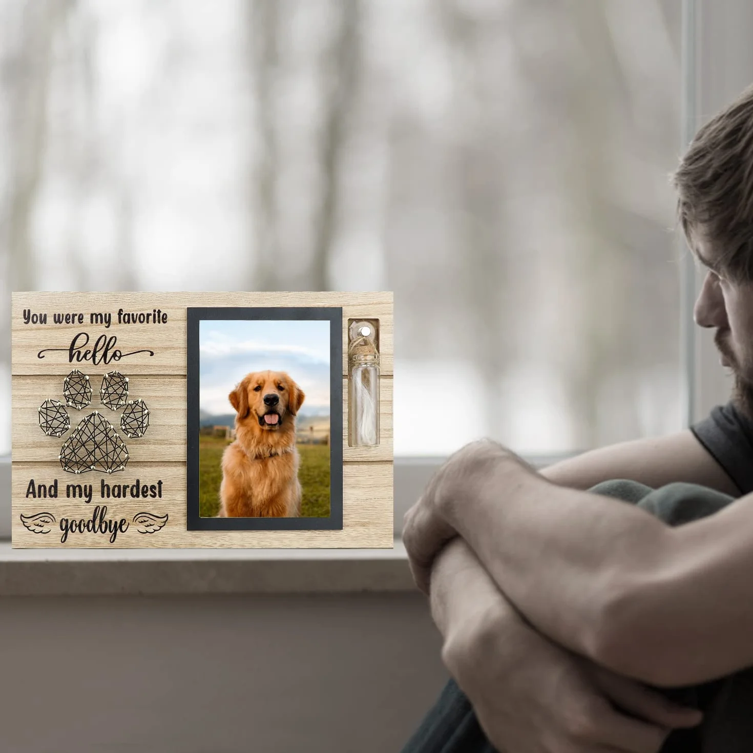 free-space Cornice commemorativa per Animali Domestici con Piccola Bottiglia di Vetro per Regalo per la Perdita di Ceneri o Capelli (Black)