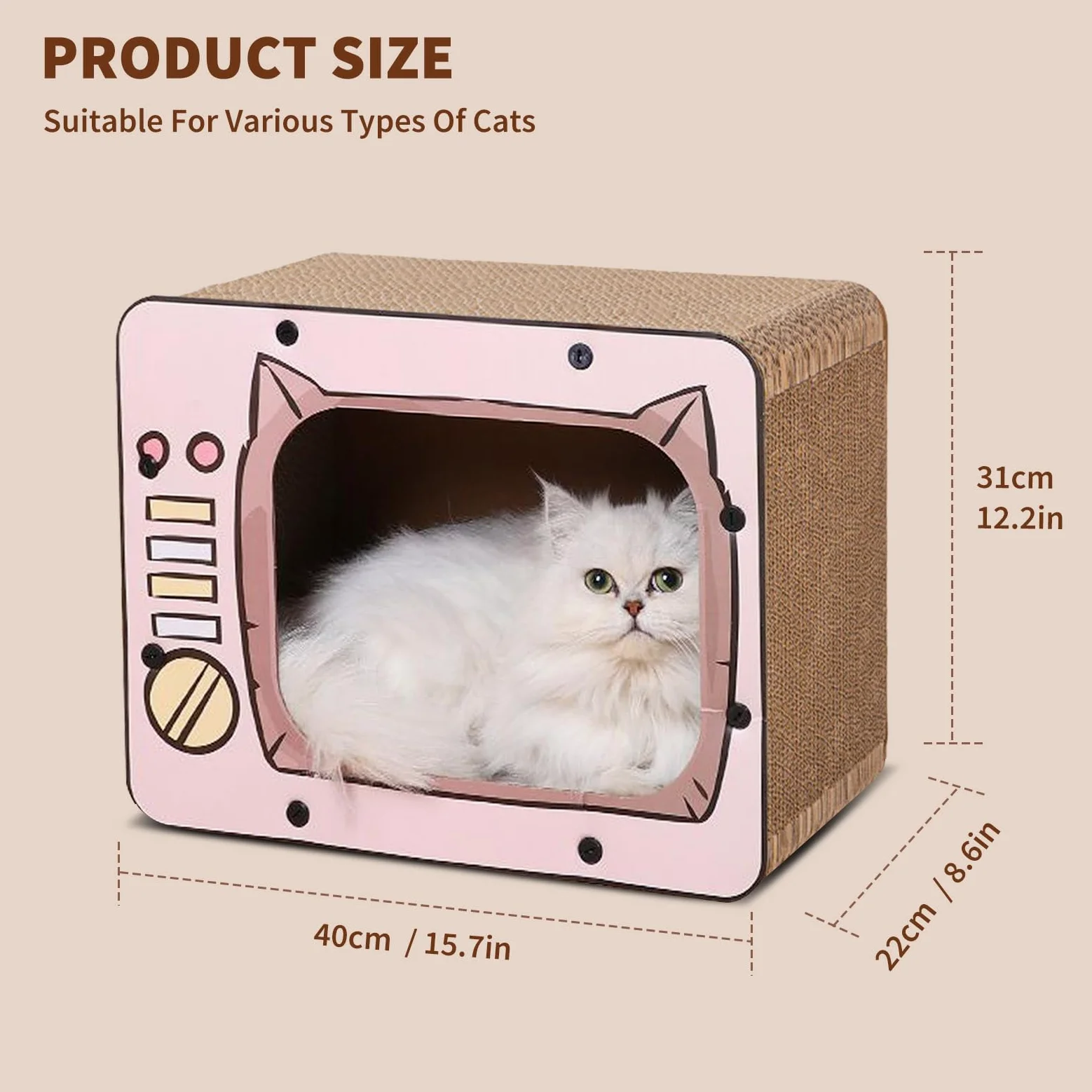 PETCUTE 3 in 1 Tiragraffi per Gatti Cartone,Graffiatoio in Cartone Ondulato Vintage,TV Radio a Forma di Graffiatoio per Gatti Cartone con Fondo Antiscivolo,per Proteggere Mobili,Rosa
