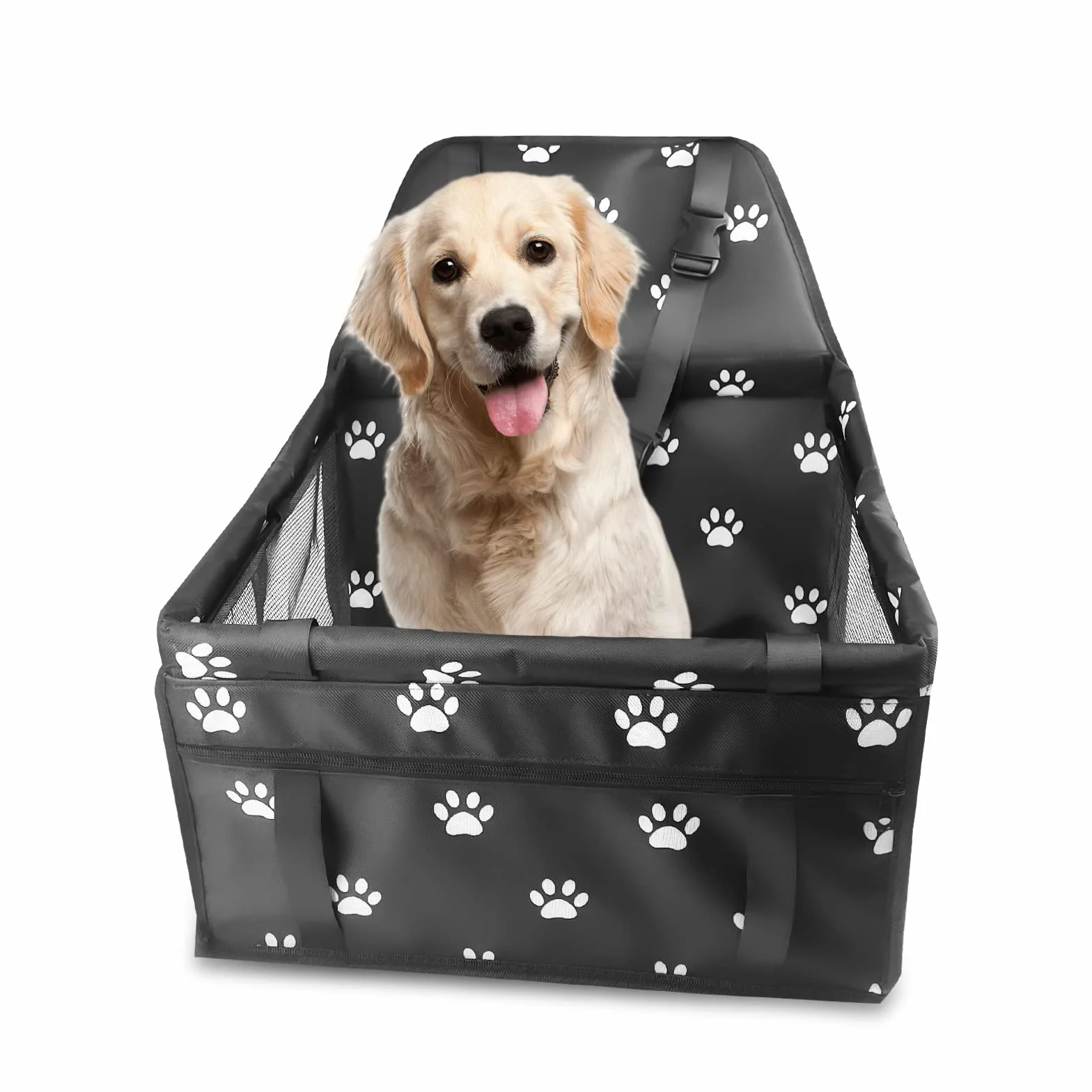Gvolatee Seggiolino Auto per Cane, Seggiolino Auto per Cani con Cintura di Sicurezza Trasportino per Cani Pieghevolem con Tubo di Supporto 40×34×25cm