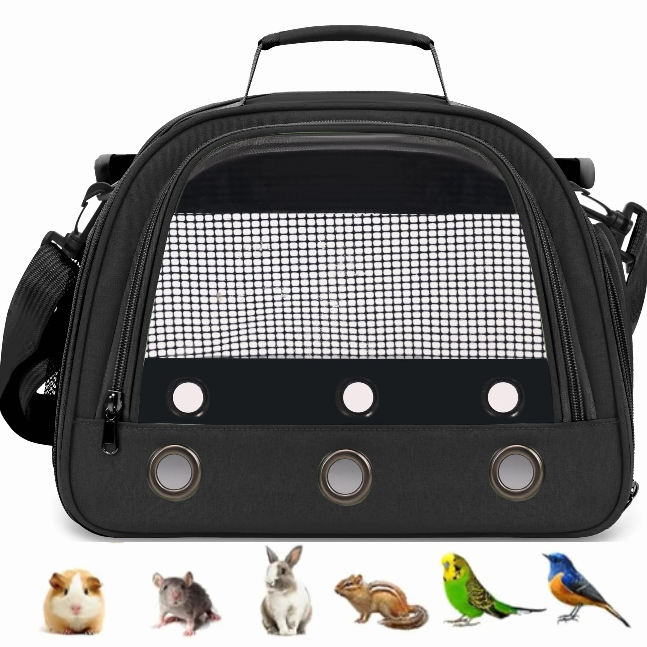 SOLAPOLLO Borsa per pappagalli, traspirante, per criceti, borsa da viaggio all'aperto, coniglio, riccio, uccello, borsa portatile (nero)