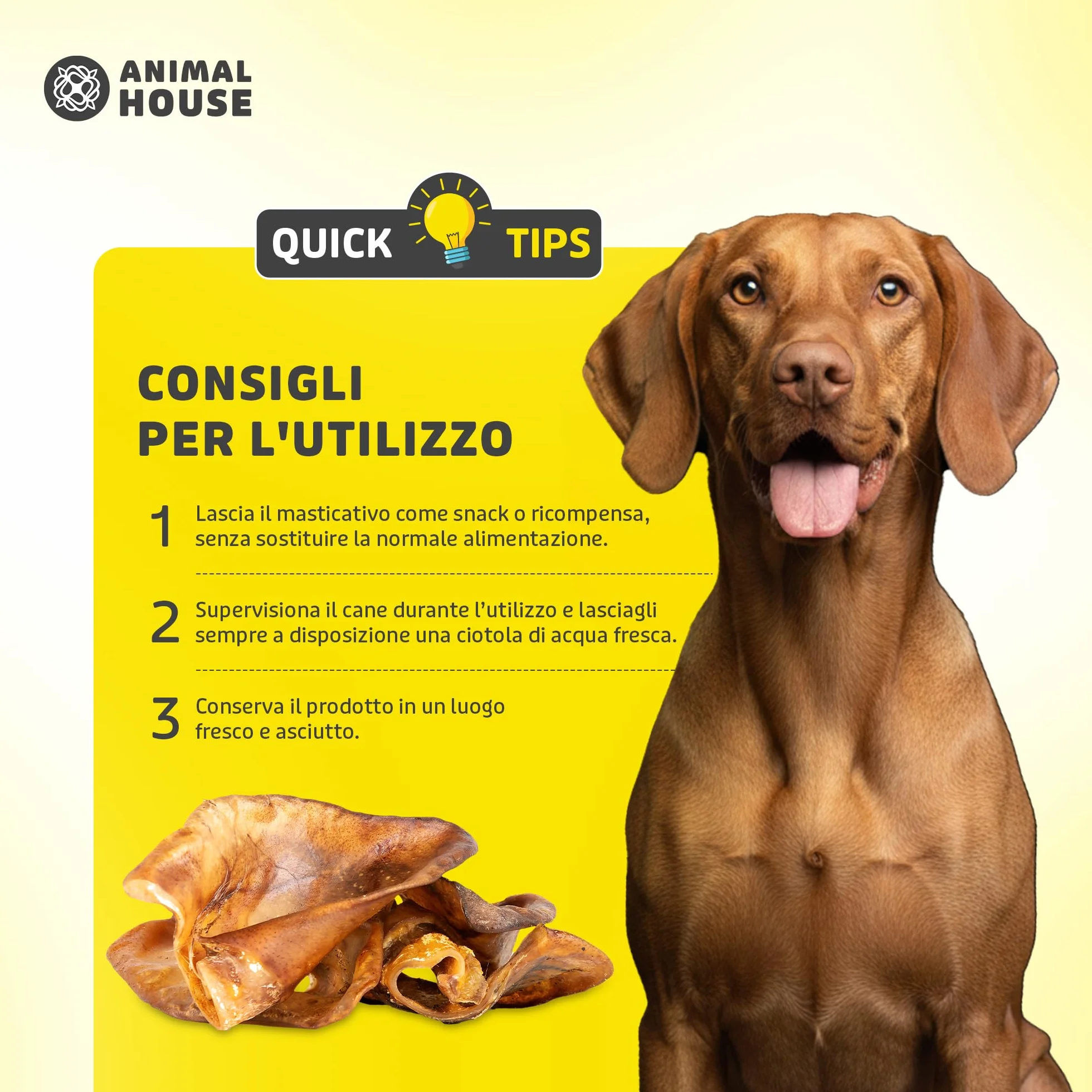 Animal House - Snack Naturale per Cani BARF alle Orecchie Suine, Delizia Proteica Europea per il Benessere del Tuo Amico a Quattro Zampe (500 GR, ORECCHIE SUINE)