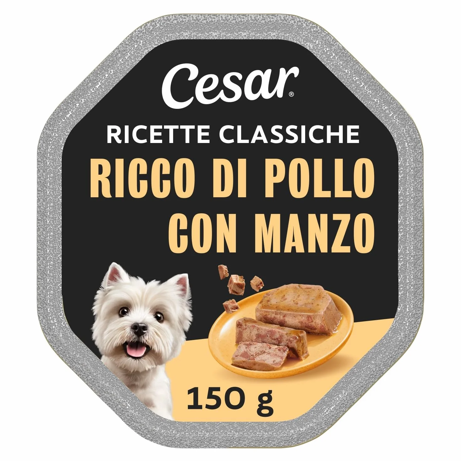 Cesar Ricette Classiche Cibo per Cane, con Pollo e Manzo Saporiti, 150 g, 14 Vaschette