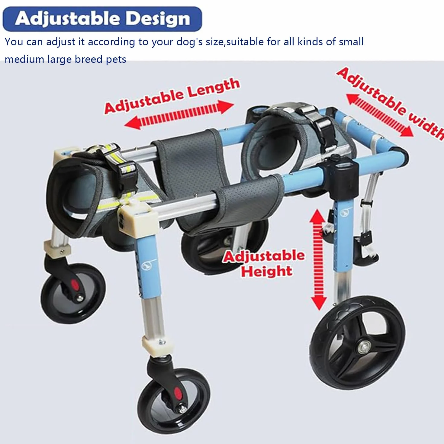 Sedia A Rotelle per Cani con Supporto Completo E 4 Ruote,Aiuta I Piccoli Arti Posteriori Paralizzati Recuperare La Mobilità,per Cani,Cuccioli,Gatti Disabili(XL,Blue)