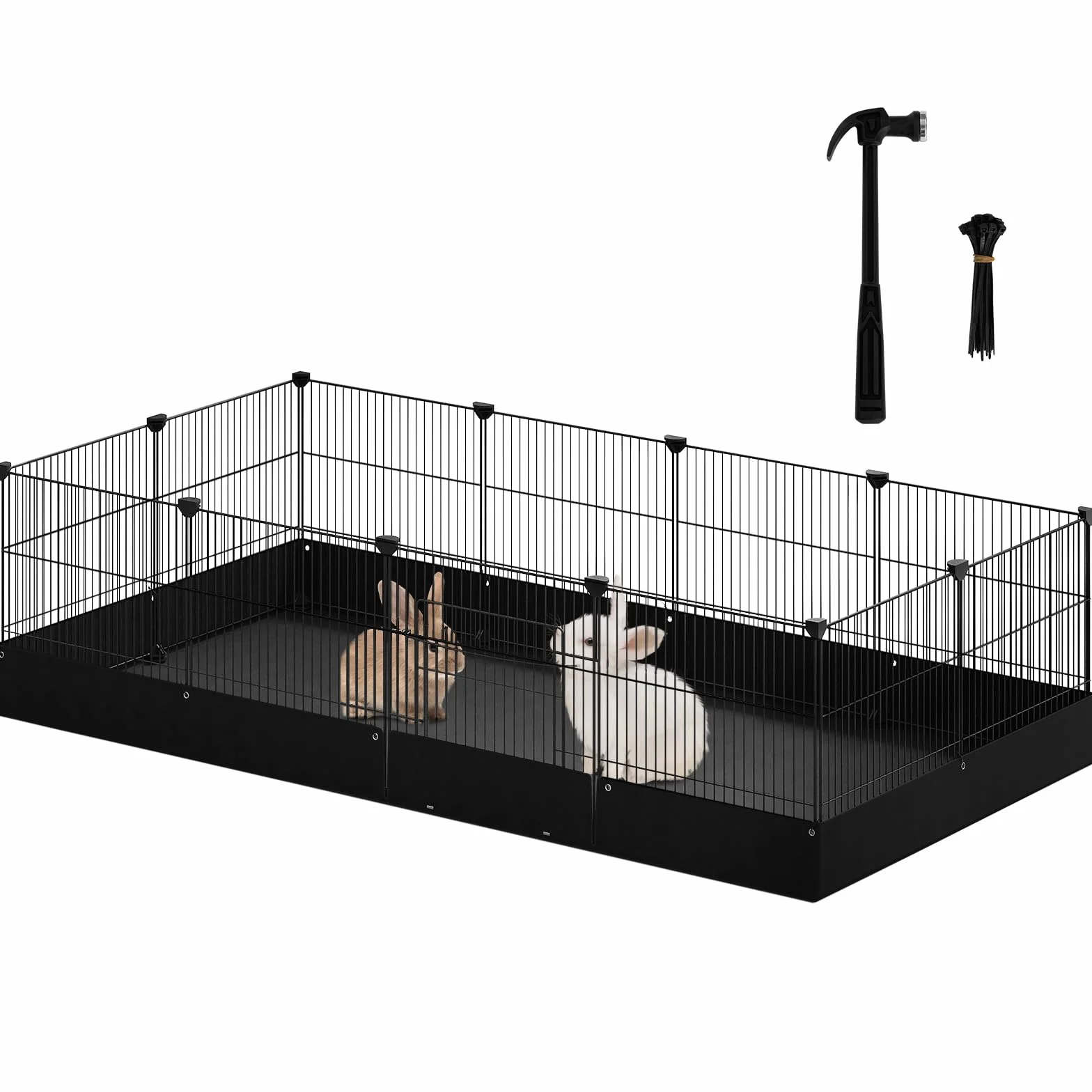 EUGAD Recinto per Animali di Piccola Taglia con Fondo e Porta, Recinto per Conigli Interno, Gabbie in Filo Metallico da Interno per Animali Piccoli 140x71x37cm Nero