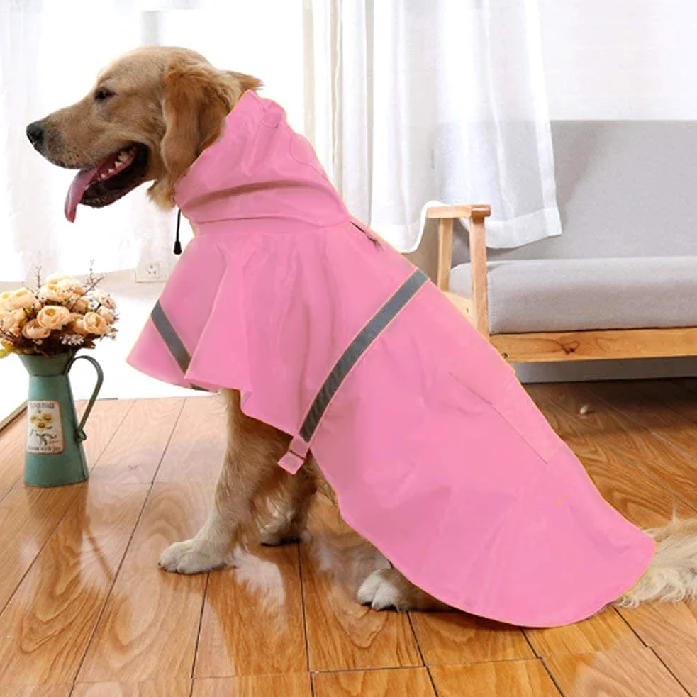 Mikayoo Impermeabile per cani di grandi dimensioni, regolabile per animali domestici, impermeabile, giacca leggera con cappuccio con striscia riflettente (rosa, L)