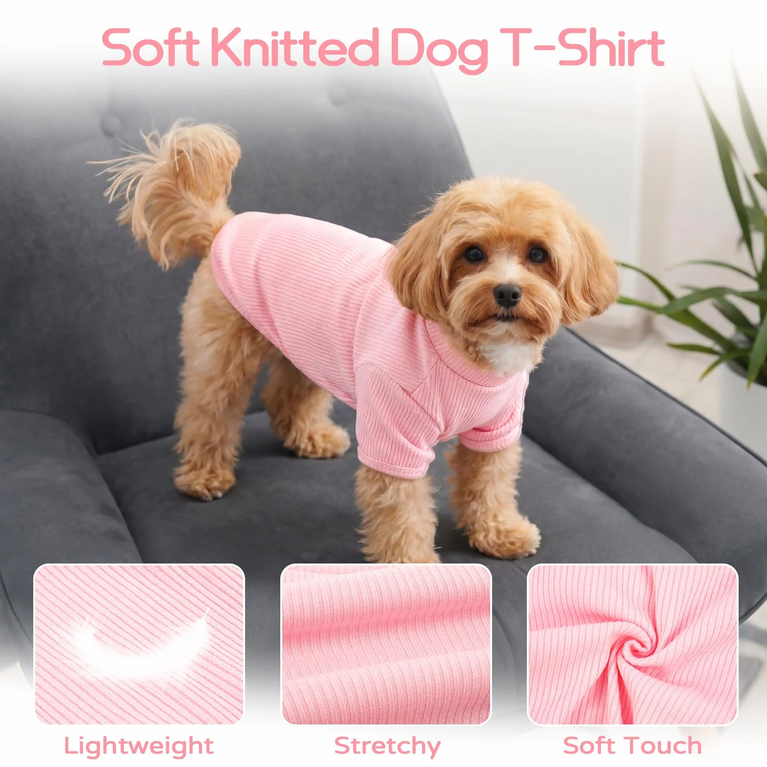 Leggero Pullover Per Cani In Maglia A Costine T-Shirt Per Bulldog Francese Beagle Rosa Fiorita