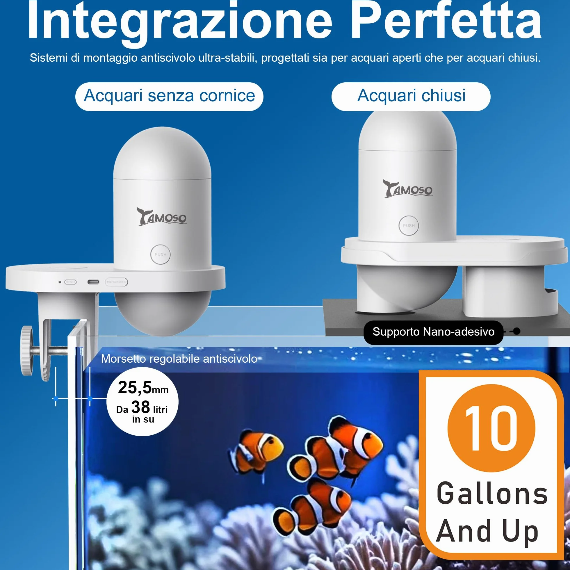 Mangiatoia Automatica WiFi Smart, Camera 2.5K, App 2.4/5G, Dosaggio 0,2g Cura Vacanze, Serbatoio 230ML Anti-Appannamento, Timer, Notifiche, Acquario Marino, Acqua Dolce e Tartarughe