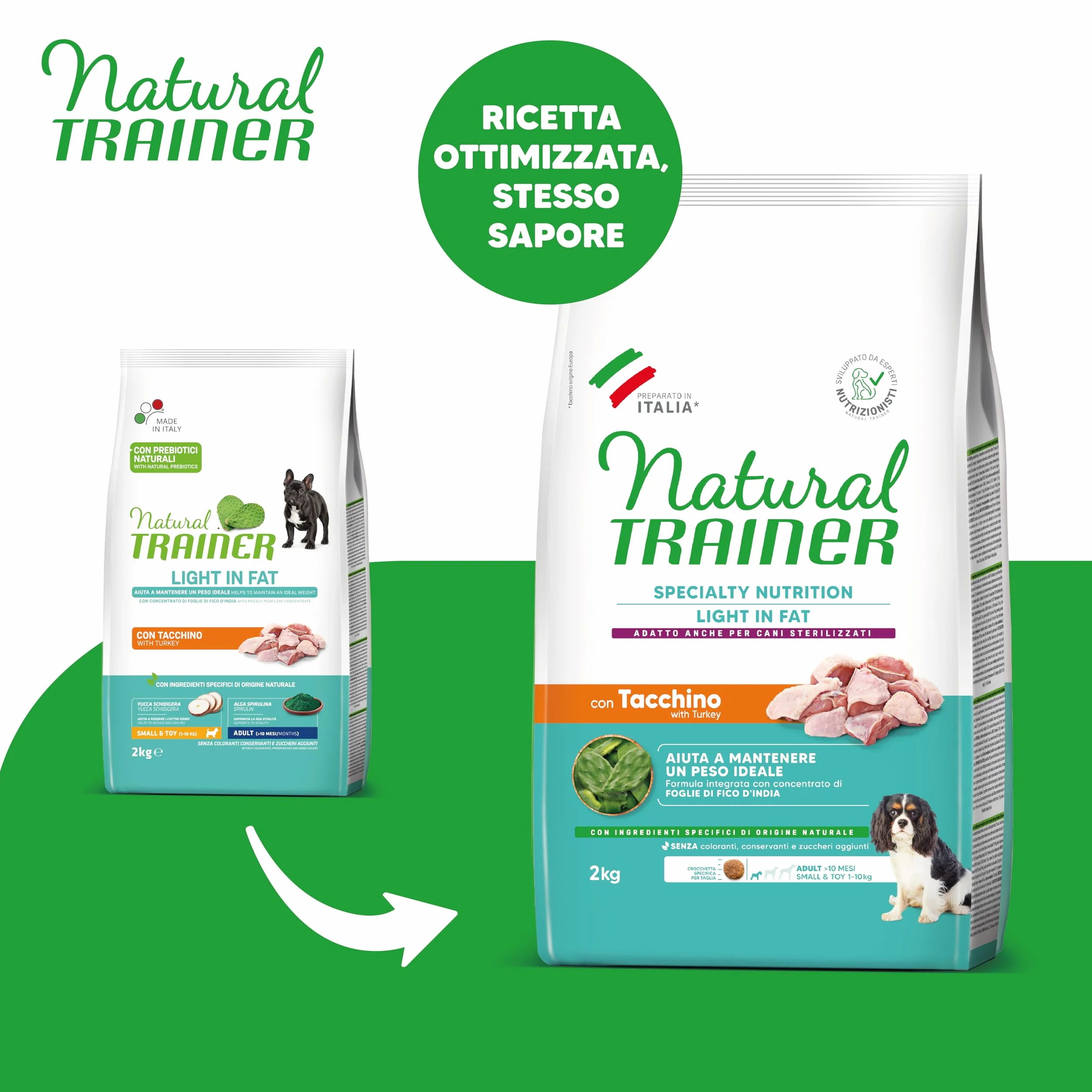 Natural Trainer Ideal Weight Small & Toy Cibo per Cani Adulti Light Tacchino 2kg