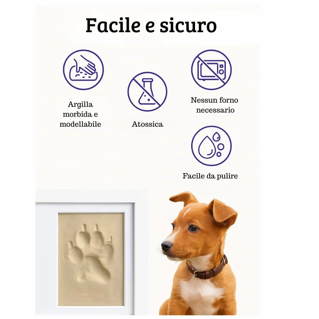 Marco per impronte animali domestici cane gatto kit stampa argilla bianca scatola regalo passepartout colorati ricordo personalizzato
