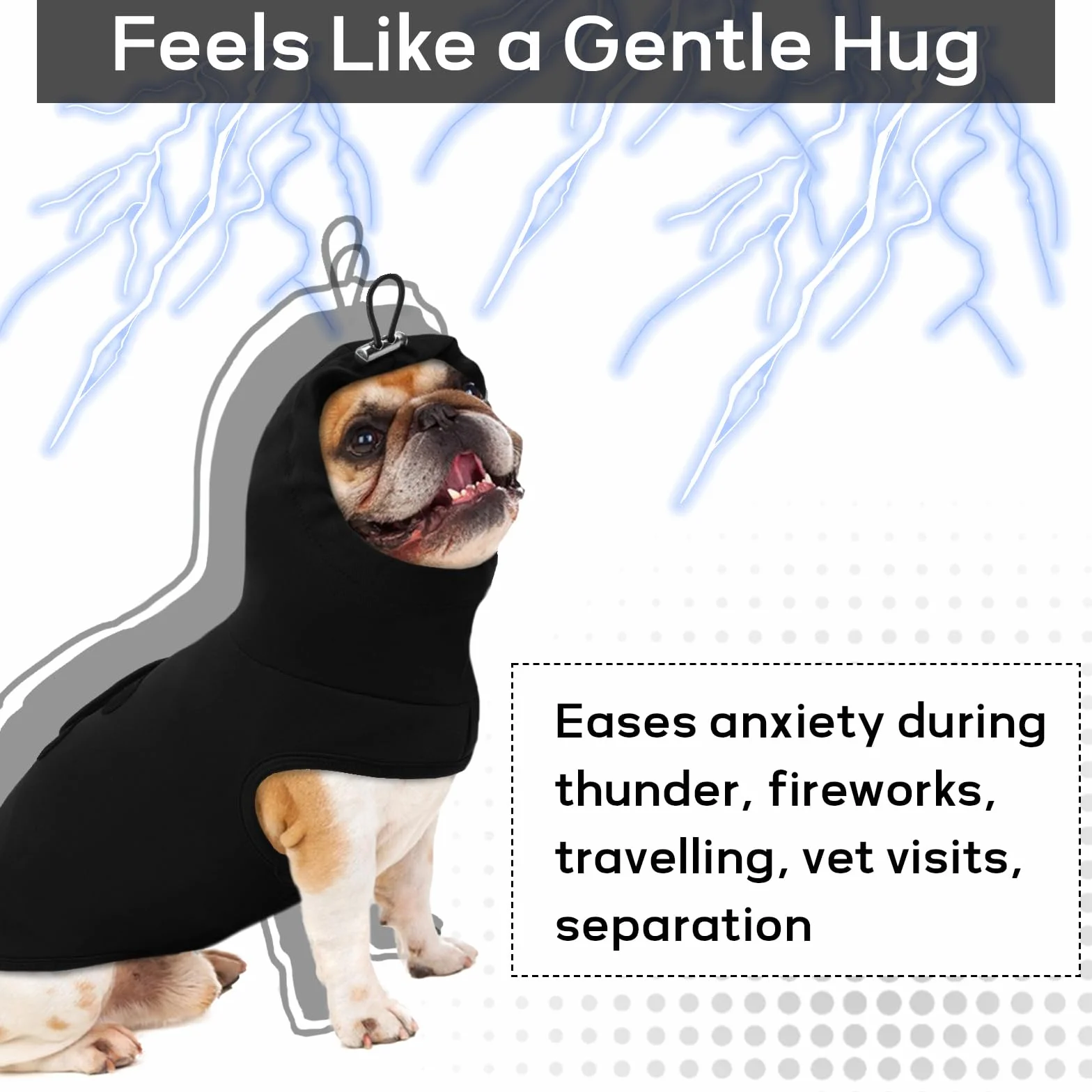 Giacca Antistress Calmante per Cani con Copri Orecchie, Nero XS