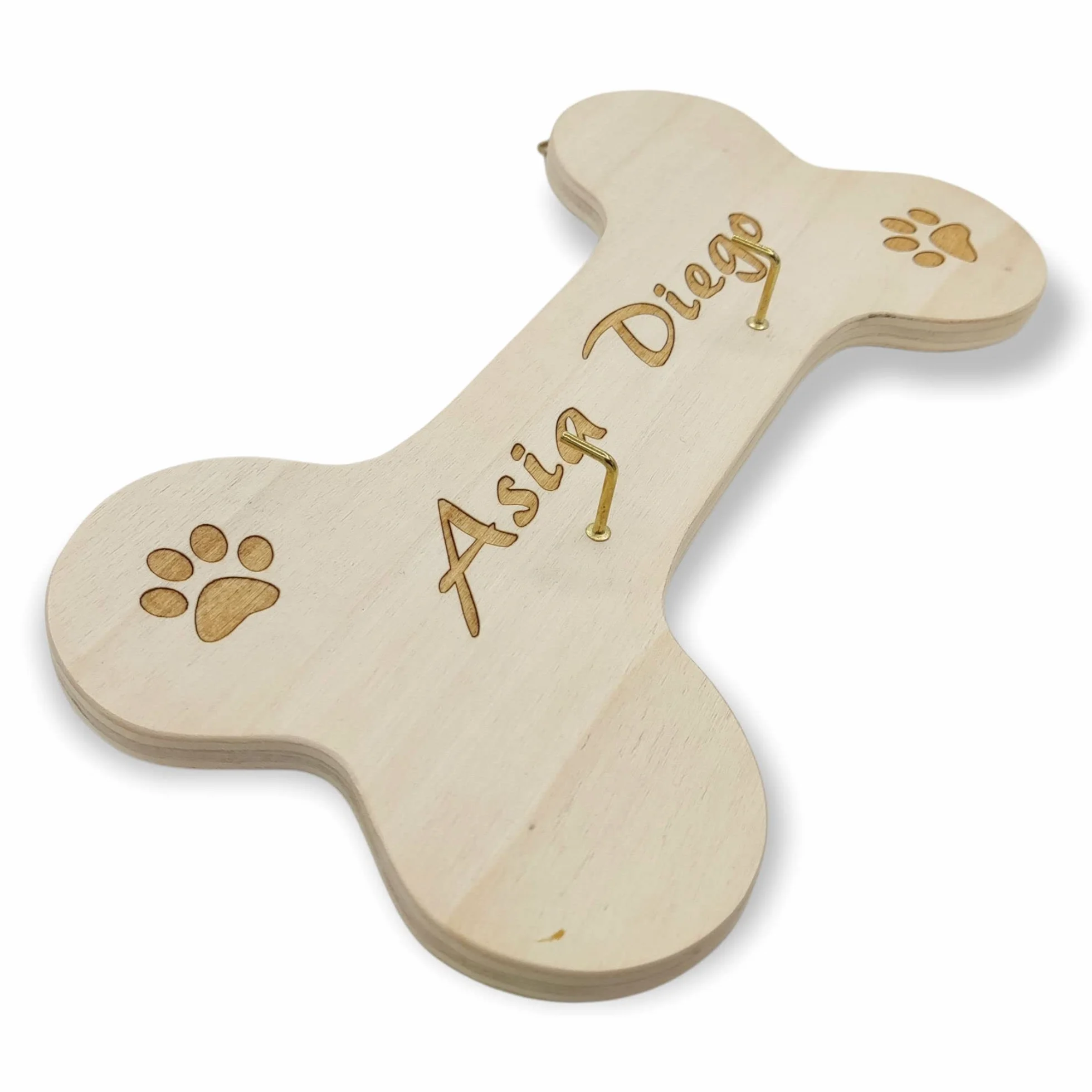 Porta guinzaglio per cani in legno a forma di osso con incisione laser (4-Osso Grande Personalizzato)