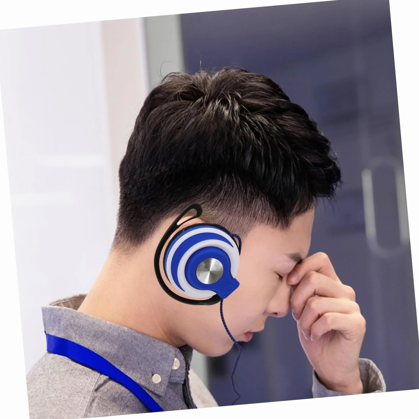BESTonZON 2 Cuffie Stereo Auricolari Clip Con Gancio Orecchio Cablato Blu Ergonomiche Suono Surround