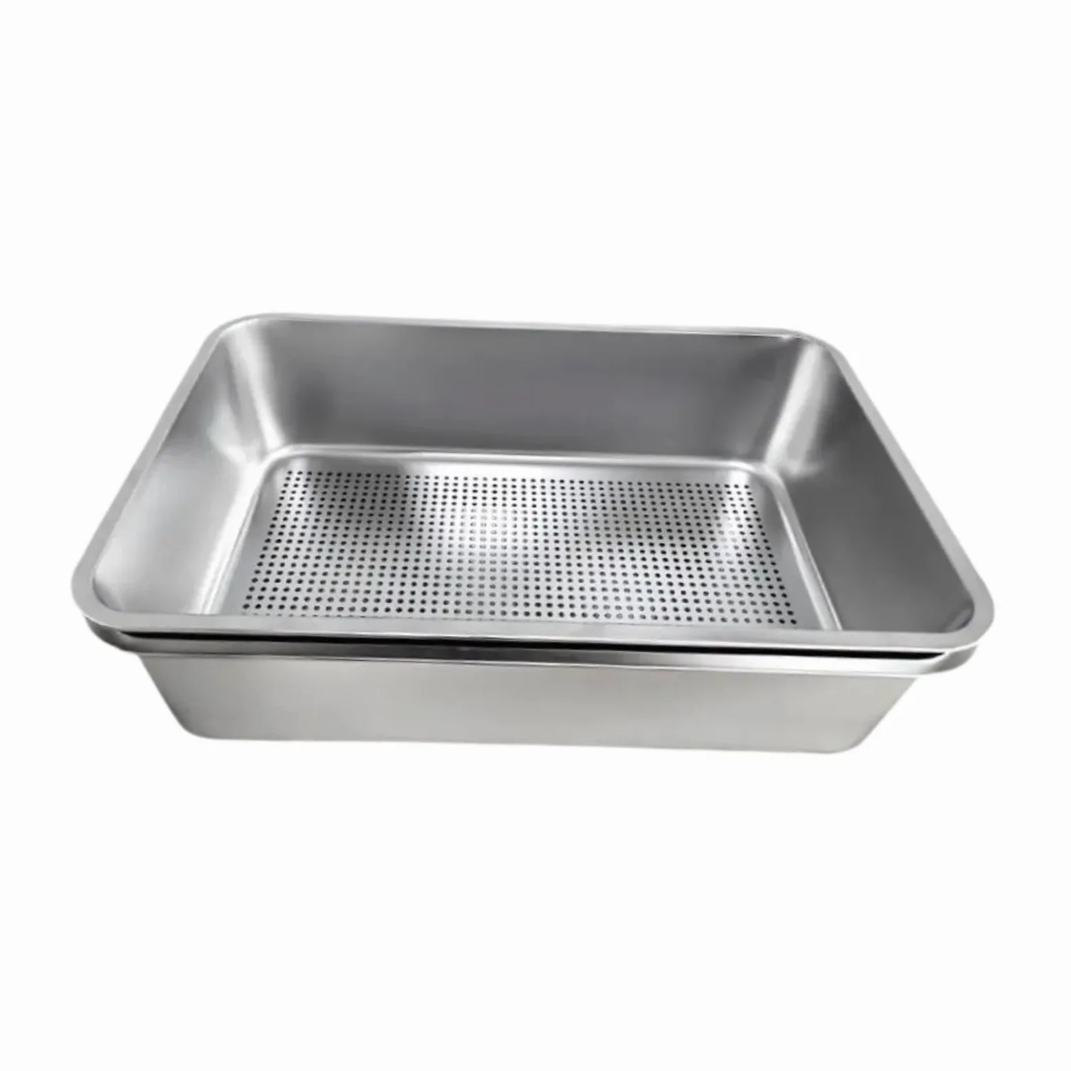 Lettiera per gatti in acciaio inox con setaccio per interni, grande lettiera aperta per gattini, 60 x 40 x 15 cm