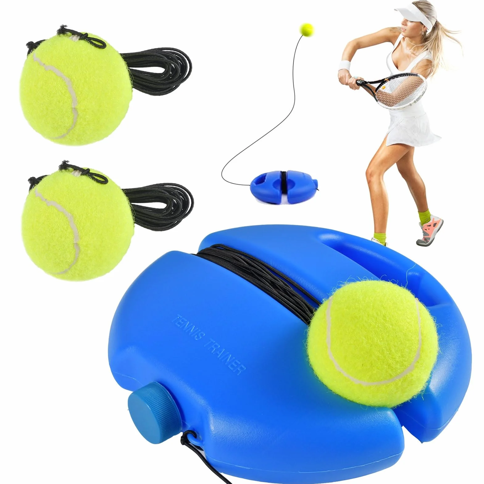 Funmo Set di Allenamento per Tennis con Base di Rimbalzo e 2 Palle da Rimbalzo, Allenamento in Gomma per Tennis, Strumento di Allenamento per Tennis per Adulti, Bambini, Giocatori Principianti