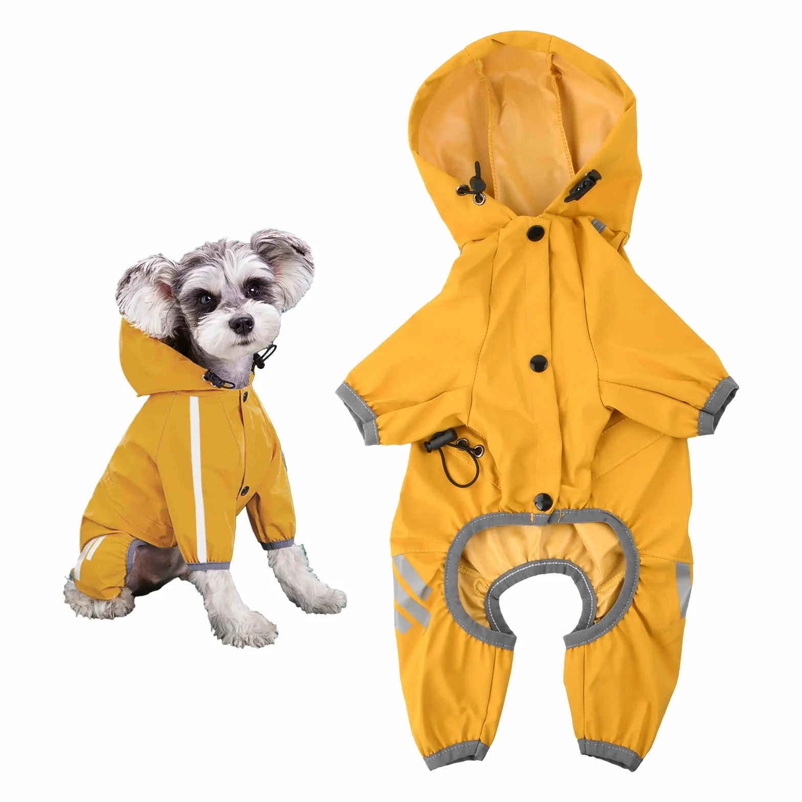 Amexo Impermeabile per cani, impermeabile, con foro per il colletto, regolabile, a 4 gambe, per animali domestici, con cappuccio, striscia riflettente per cani di piccola taglia media (2XL)
