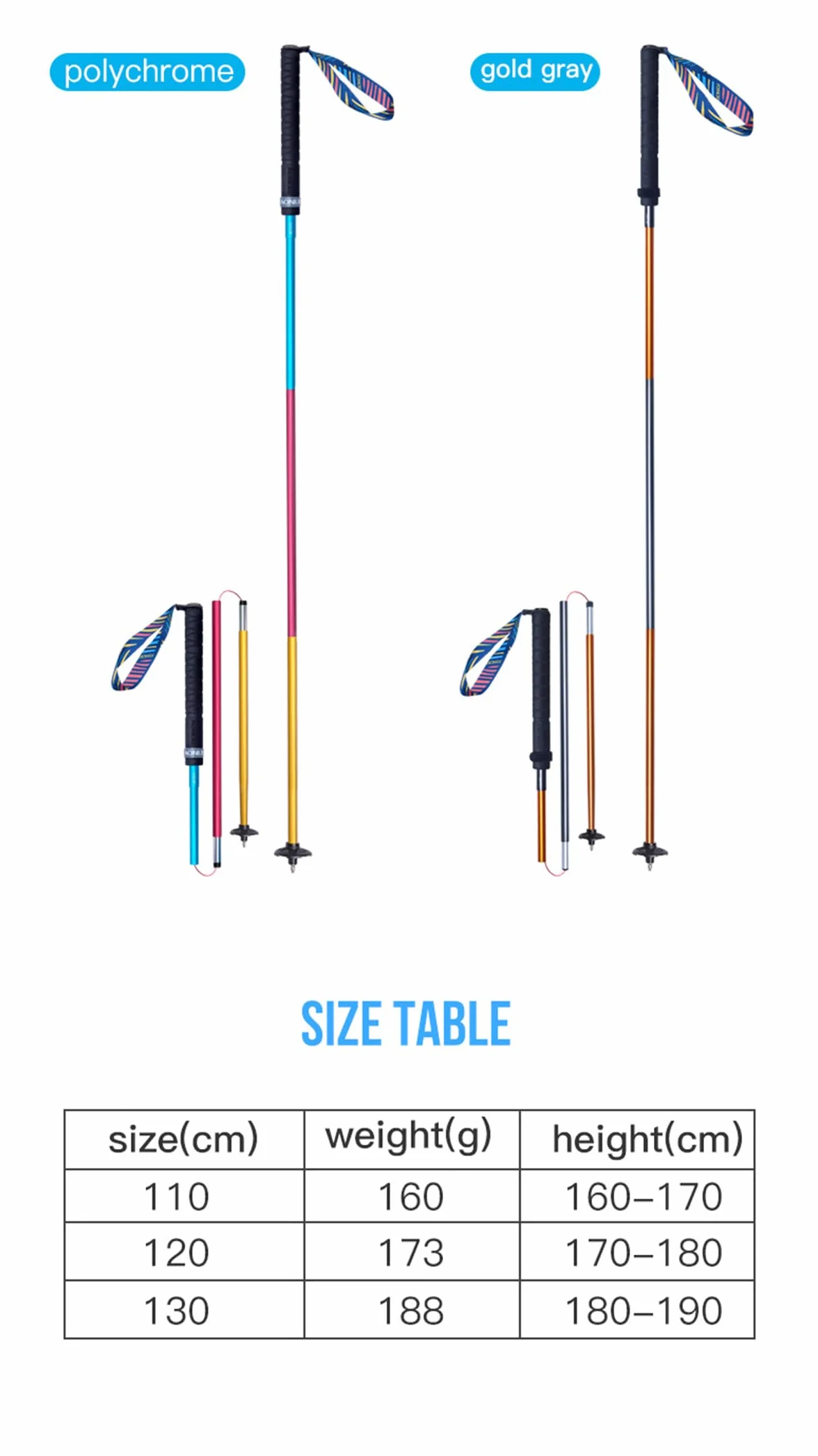 AONIJIE Bastoncini Trekking Pieghevoli Alluminio Ultraleggero 110CM 120CM