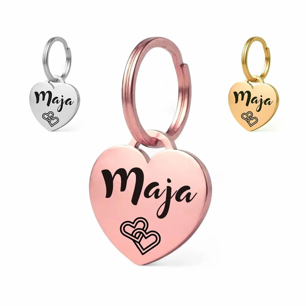 Medaglietta per cani GOLDEN PAW in acciaio inossidabile con incisione a forma di cuore, personalizzata, Oro rosa