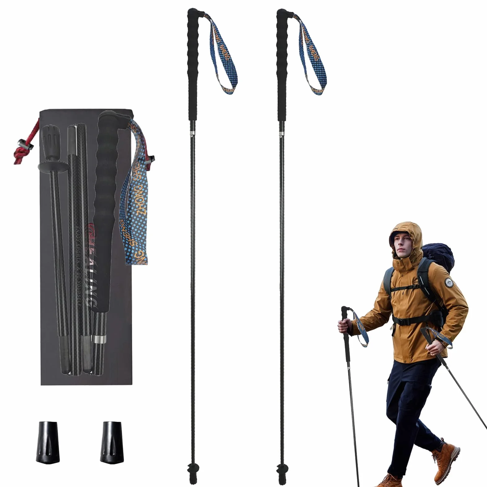 Bastoncini da trekking ultraleggeri pieghevoli in fibra di carbonio set da 2 con custodia
