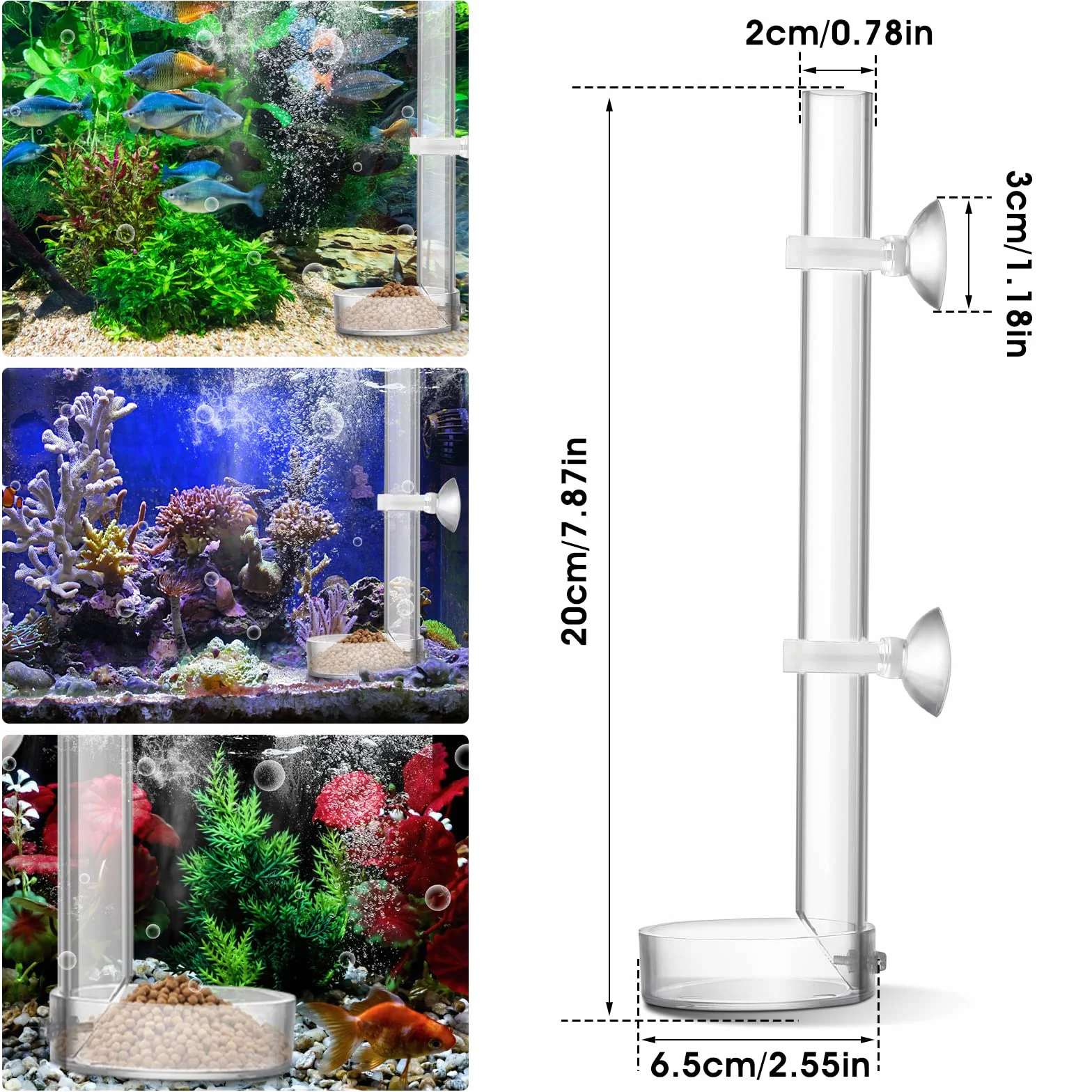 cobee Mangiatoia per Gamberetti in Acrilico, Mangiatoia per Gamberi per Pesci d'Acquario Trasparente Durevole, Tubo per Alimentazione per Gamberetti Assemblato - Tubo da 20 cm e Ciotola da 6,5 cm