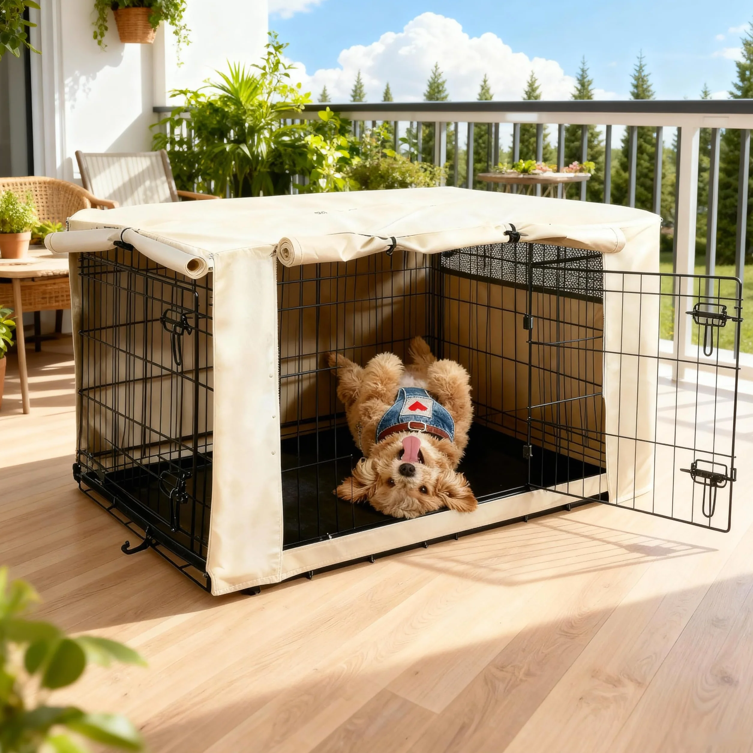 ChengYi CYFC957, Copertura per gabbia per cani, durevole, in poliestere, resistente e antivento, per interni ed esterni (76,2 cm, colore cuoio chiaro)