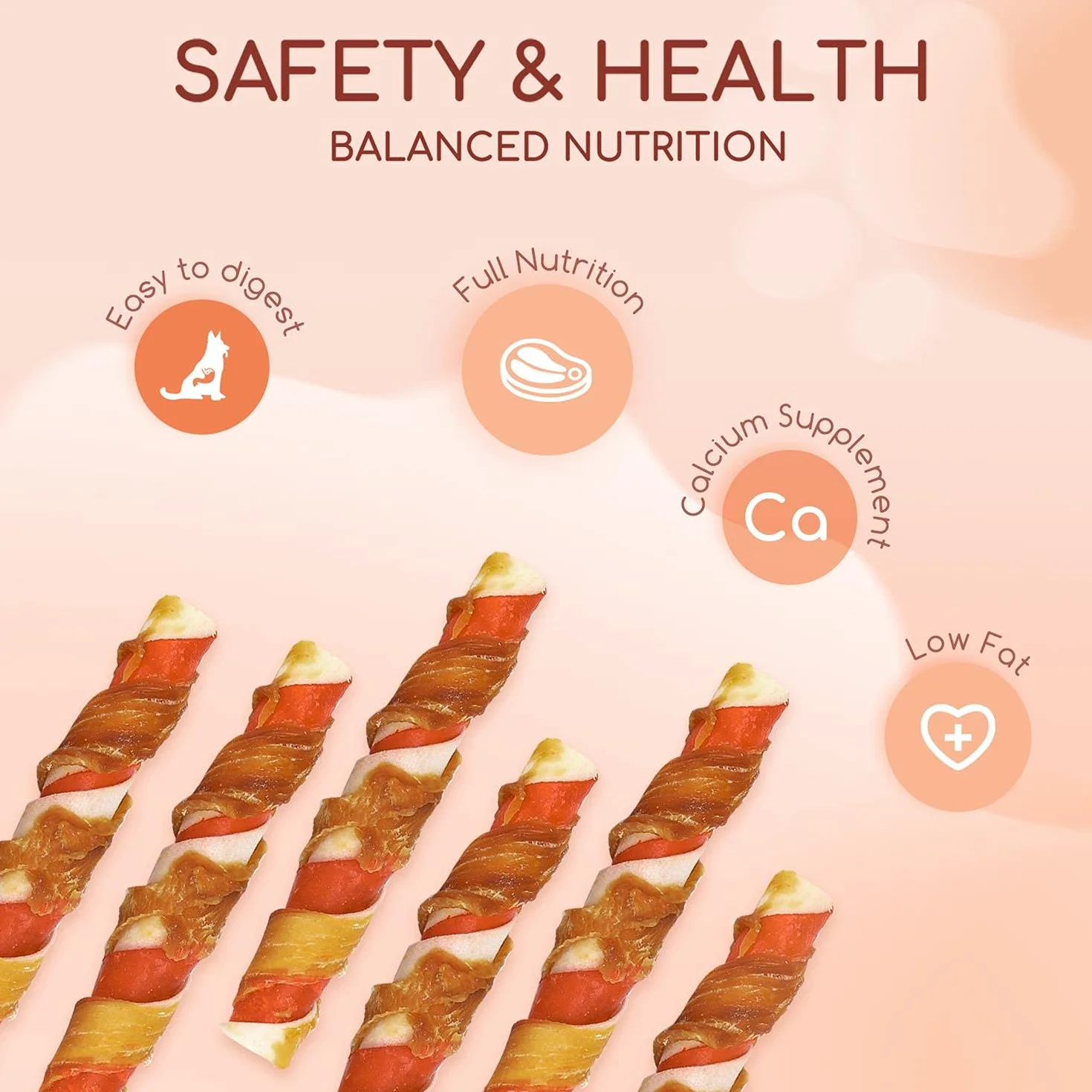 Nobleza - Snack Naturale per Cani, Bastoncini Masticabili con Carne di Pollo e Pelle Grezza, Snack per Cuccioli di Cane, L12.5 cm, 6 confezioni x 120 g