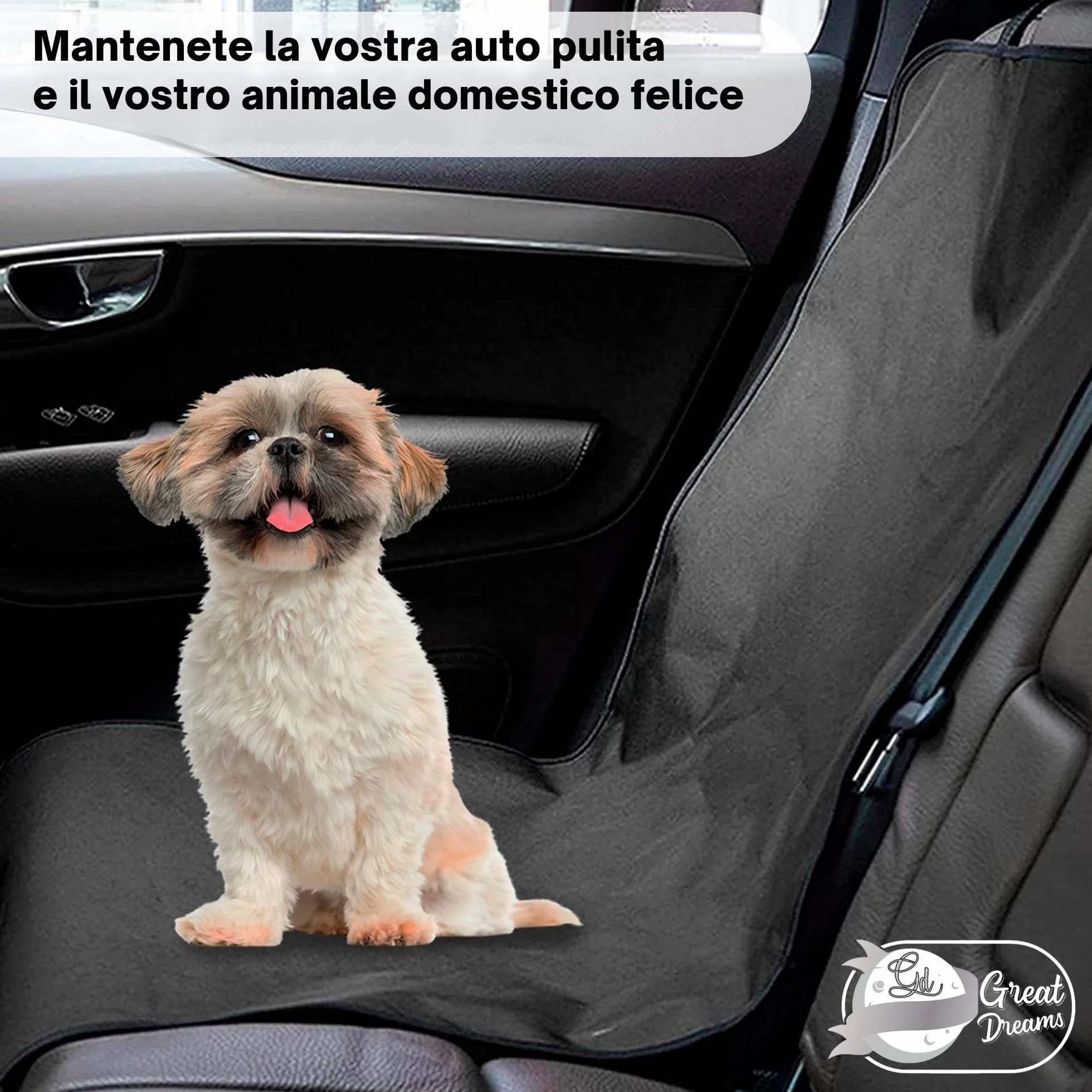 GreatDreams® Coprisedile per cani - Coprisedile impermeabile e resistente per cani - Protezione per auto per cani - Universale per SUV - Camion - Sedile singolo anteriore - 105 cm x 50 cm.