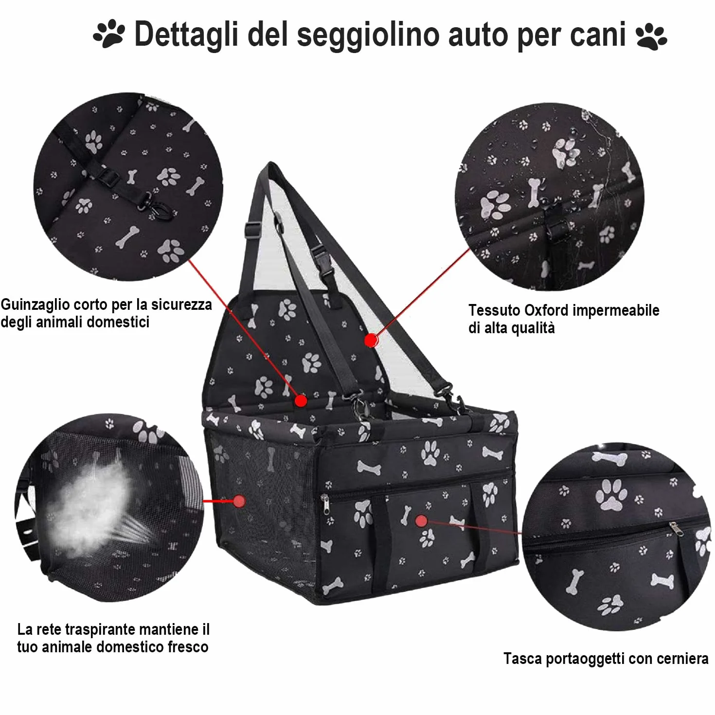 Seggiolino Auto per Cane Piccola Media Taglia con Cintura Sicurezza Trasportino Coprisedile Gatto Pet Borsa Anteriore Multicolore