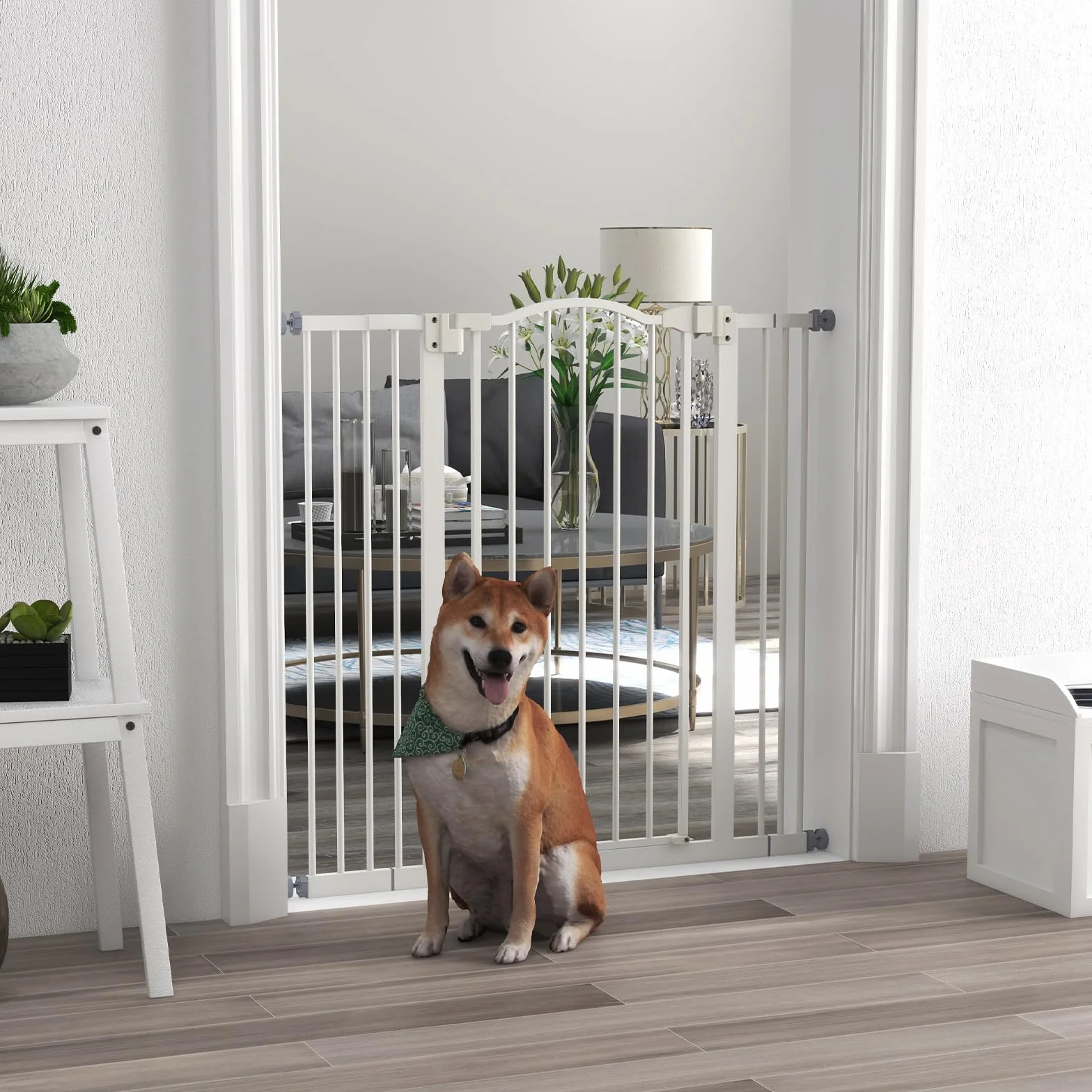 PawHut Cancelletto di Sicurezza per Cani, Barriera Estensibile 74-100 cm, Doppio Blocco, Chiusura Automatica, Bianco