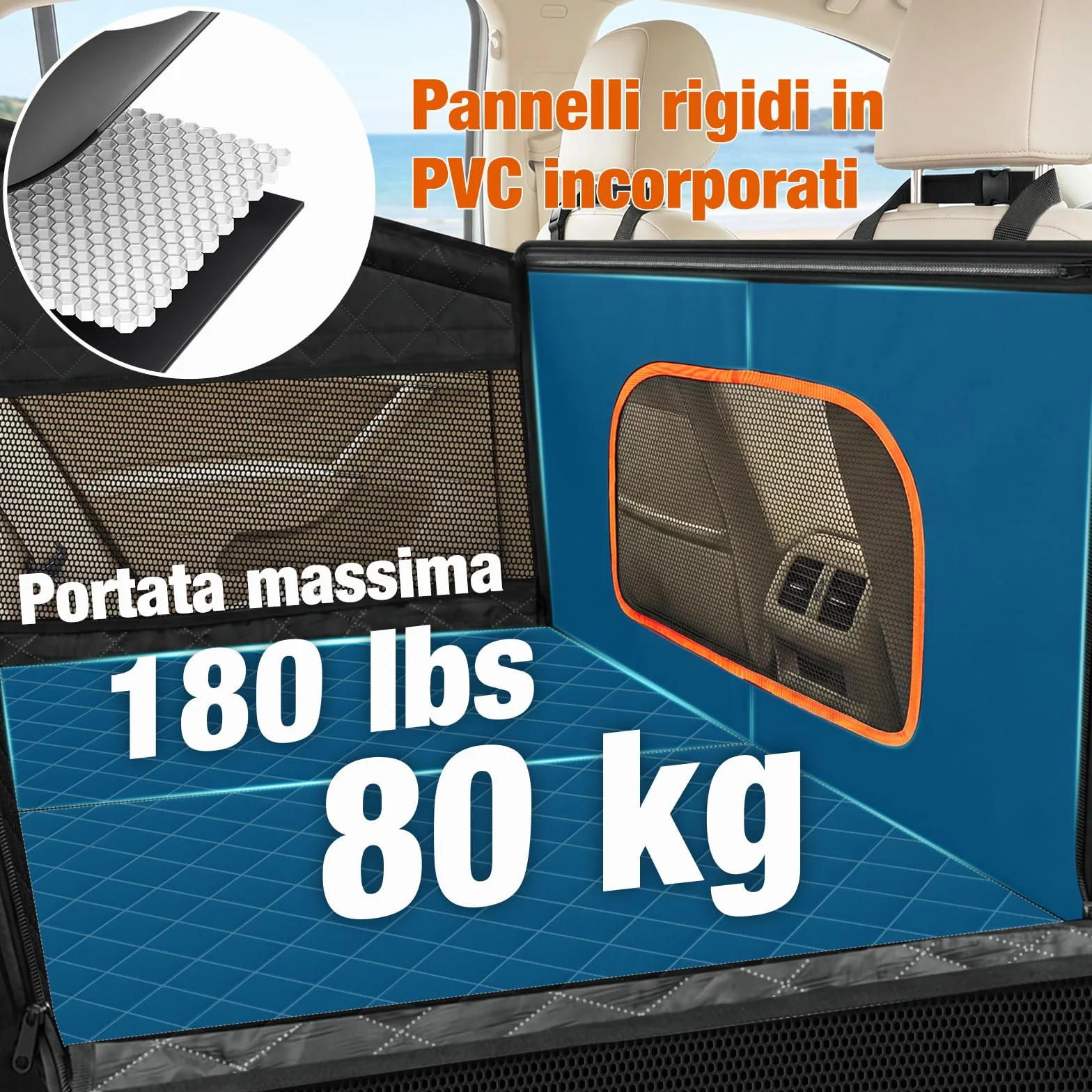X XBEN Seggiolino Auto per Cani Allargato 50%, Extra Stabile Seggiolino Cane Auto con Portata 68KG, Trasportino per Cani Veicoli con Rete Traspirante e Cintura di Sicurezza, Impermeabile e Pieghevole