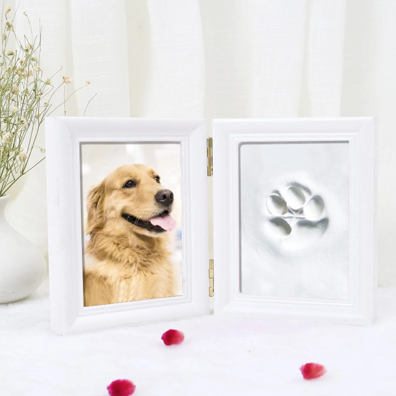 LEcylankEr Set di Impronta Zampa Cane Gatto, Kit impronta cane in Legno Stampa in Gesso 3D, Cornice per Foto e Set di Impronte Digitali, Decorazione da Parete (bianco)