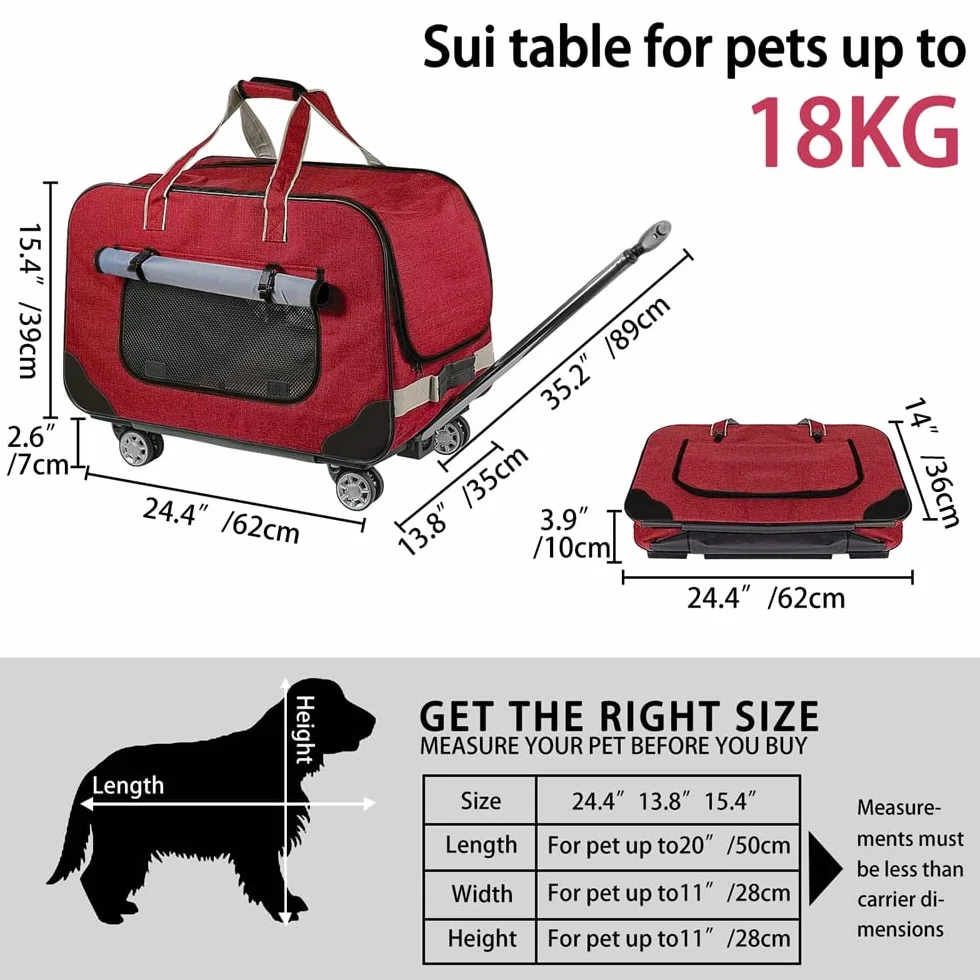 Trasportino per Animali Domestici, Carrello Confortevole per Cani e Gatti, Trolley Zaino Pieghevole per Viaggio