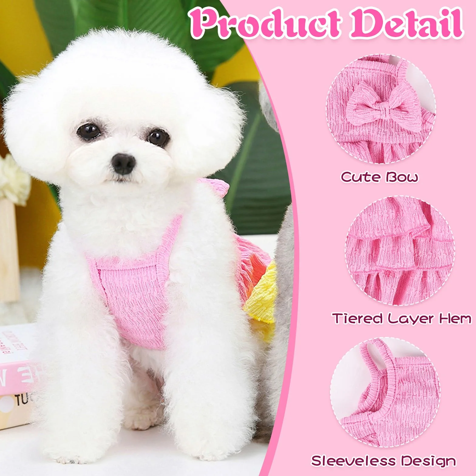 Vestito estivo per cani piccoli e medi con fiocco rosa L (3-4) per Yorkie Chihuahua