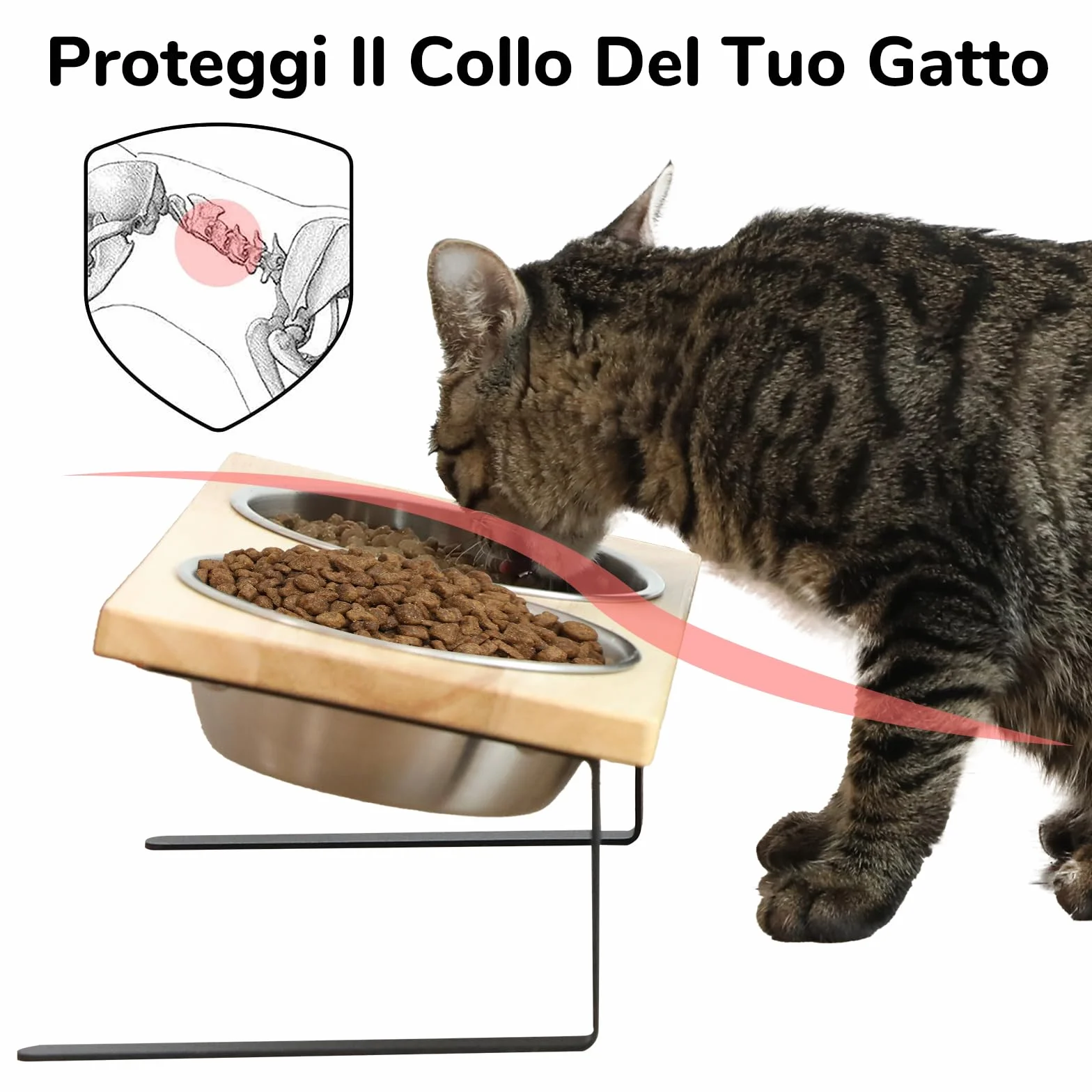 FUKUMARU 2 Pack Ciotole Per Cani e Gatti Rialzate, Ciotola Gatto Cane Doppia in Acciaio Inox Inclinato di 15°, Ciotole Per Cibo e Acqua Rialzate Con Bordo in Gomma.Per Animali Domestici.14CM