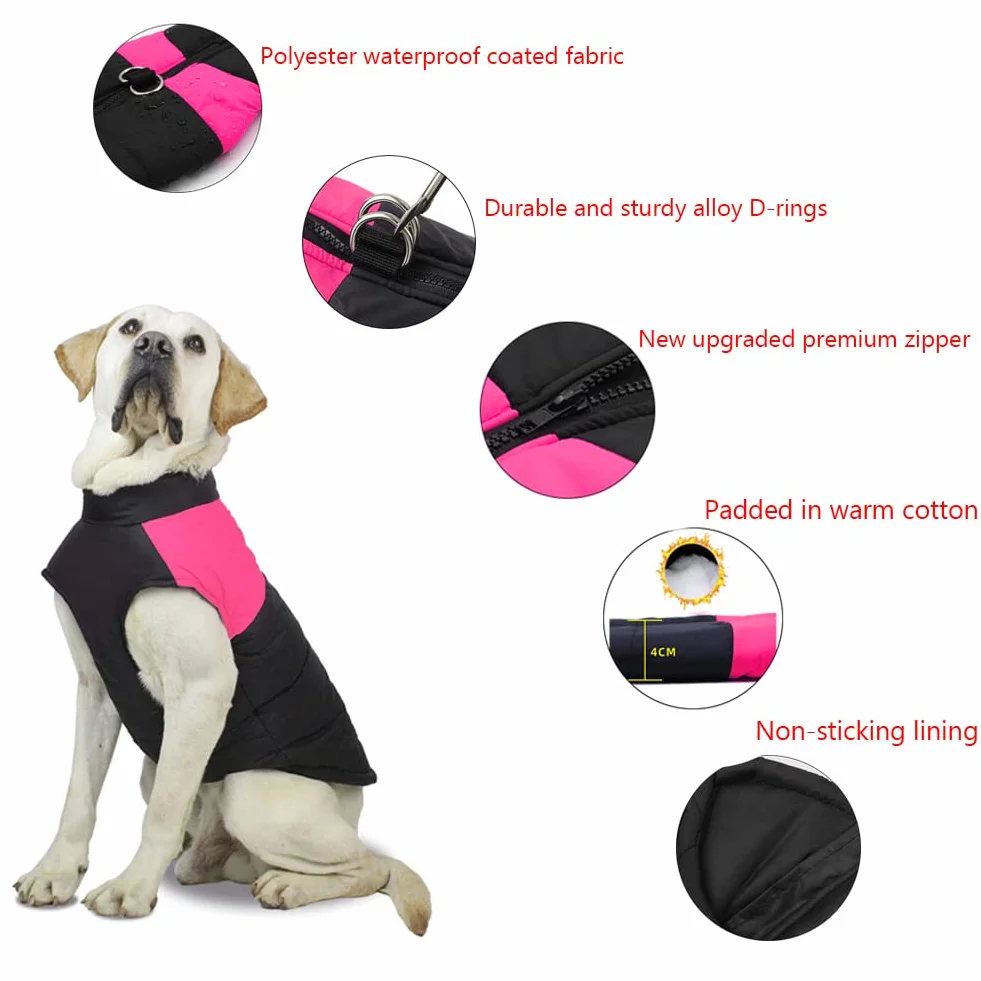 FEimaX Cappotto Cani Impermeabile Invernale Giacca Calda Antivento Cucciolo Vestiti per Cane e Gatto Taglia Piccola Media Grande Gilet Morbido Cotone