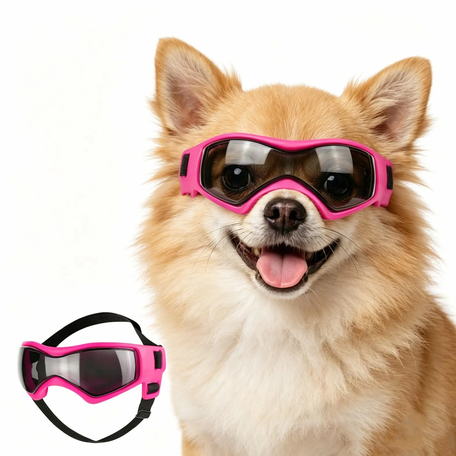Enjoying Occhiali da sole per cani di taglia piccola, protezione UV, protezione per gli occhi per cani di piccola taglia, antivento, antipolvere, anti-appannamento, traspiranti, cinghie regolabili