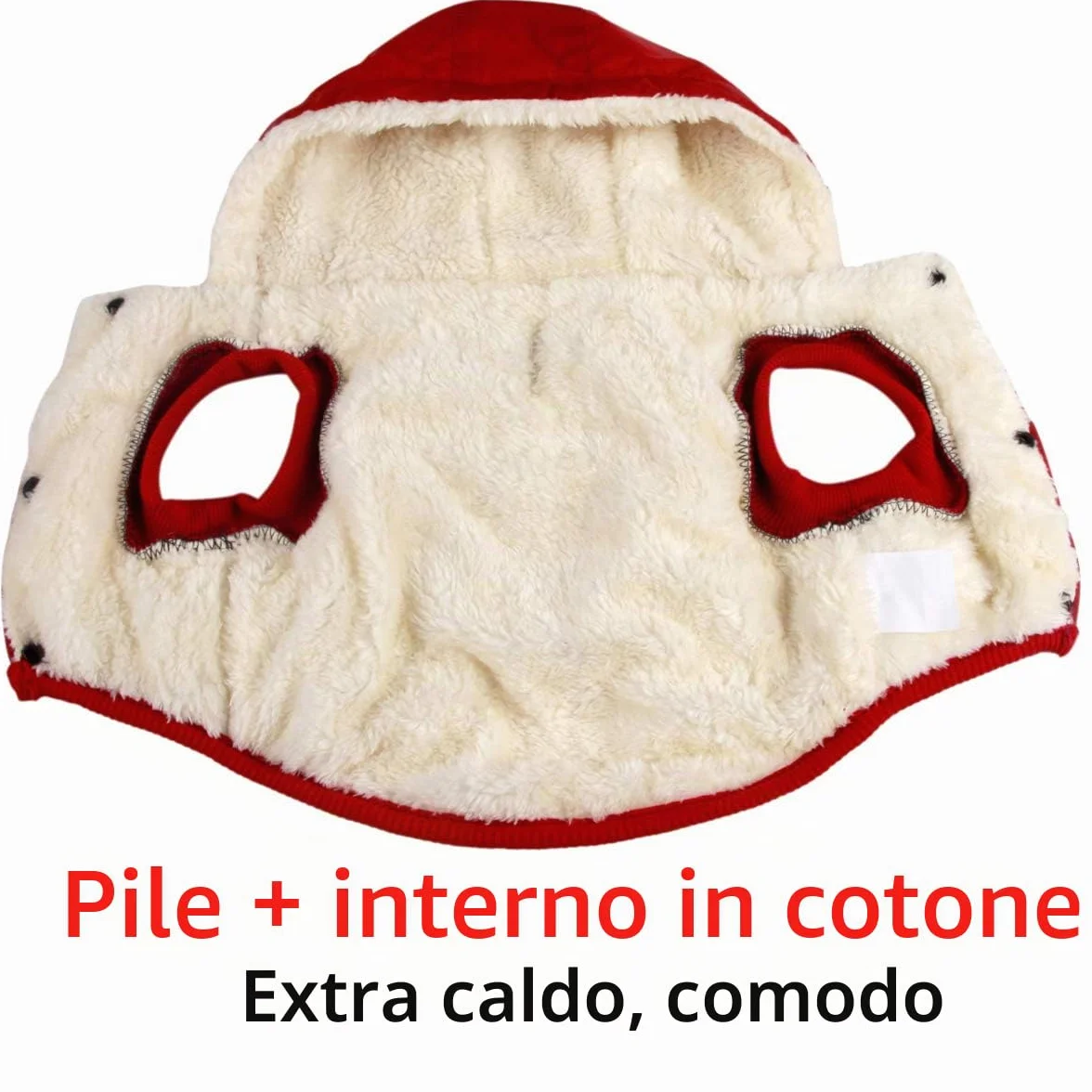 Cappottino invernale per cani con cappuccio foderato in pile rosso M